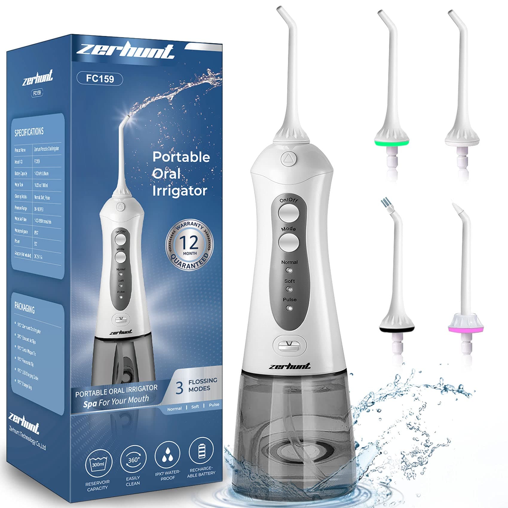 Cordless Water Flosser Teeth Cleaner, [NEWEST 2019] High Plus Rechargable Portable Oral Irrigator For Travel, Braces & Bridges Care，IPX7 Waterproof With 6 Interchangeable Jet Tips