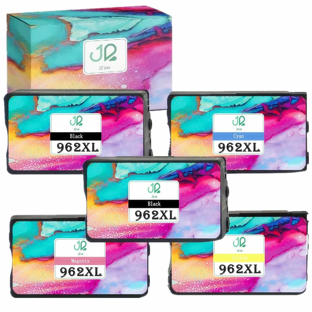 J2INK Remanufactured Ink Cartridge Replacement for HP 962XL 962 5 Pack Ink Cartridge 3JA03AN 3JA00AN 3JA01AN 3JA02AN OfficeJet Pro 9025 9020 9018 9015 9010