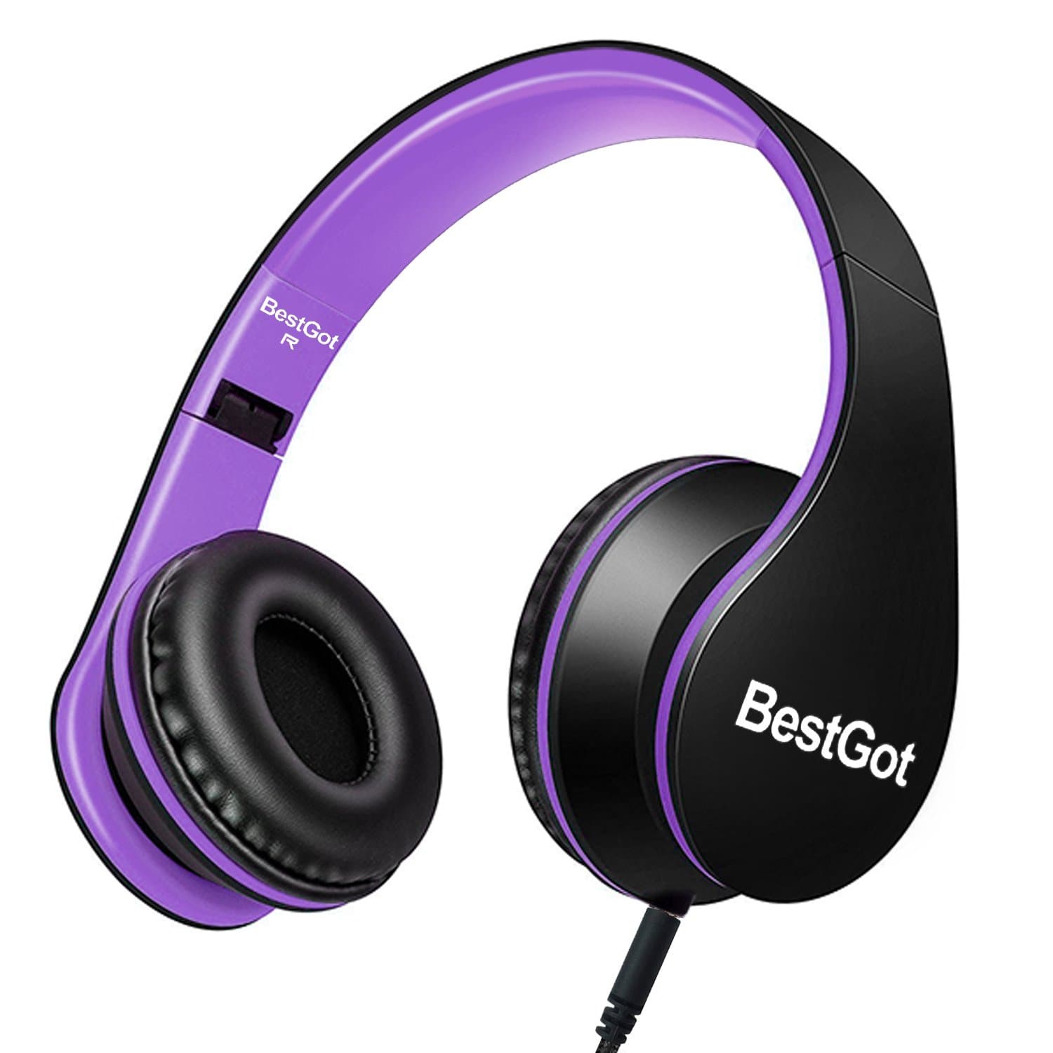 BestGot Kids Headphones for Childrens Wired with Microphone with Detachable 3.5mm Cable (Black/Purple)