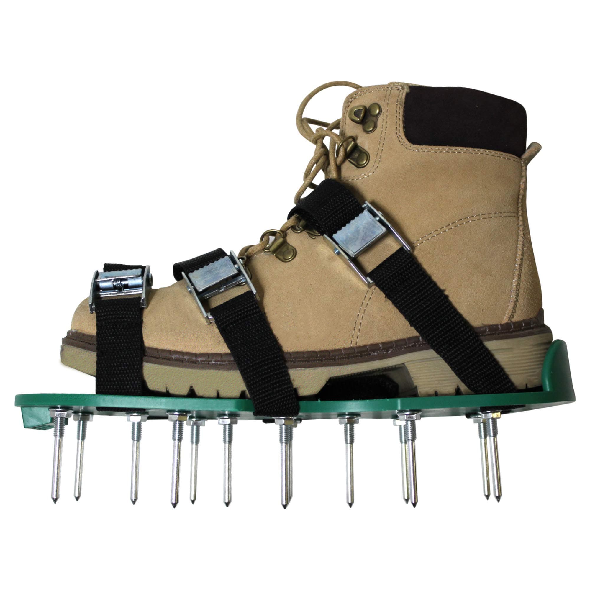 Lawn Aerator Shoes - Manual hand Tool with 26 Steel Metal Spikes and 3 Straps on each Sandals - Easy assemble for women - Aerating helps seeder and air, revitalizing the grass - heavy duty gardening