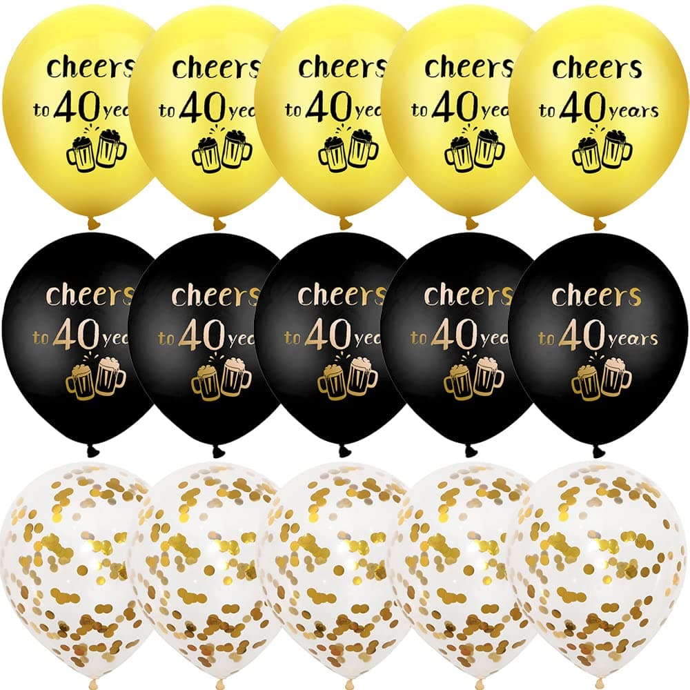 OTMVicor 40th Birthday Balloons,15pieces Black Gold Birthday Balloons,12inch Birthday Confetti Balloons