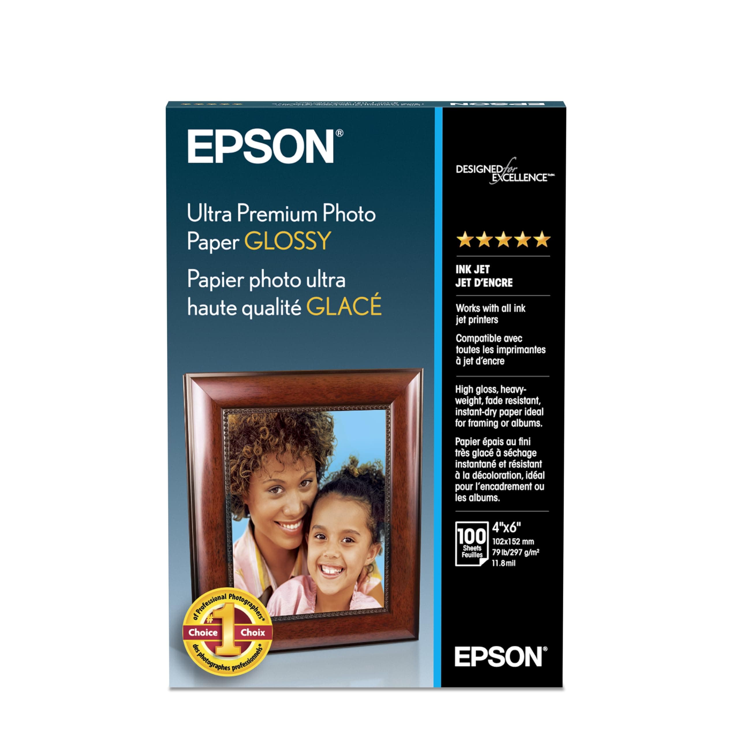 Epson Ultra Premium Photo Paper Glossy - S042174, 4" x 6" (100 sheets),White