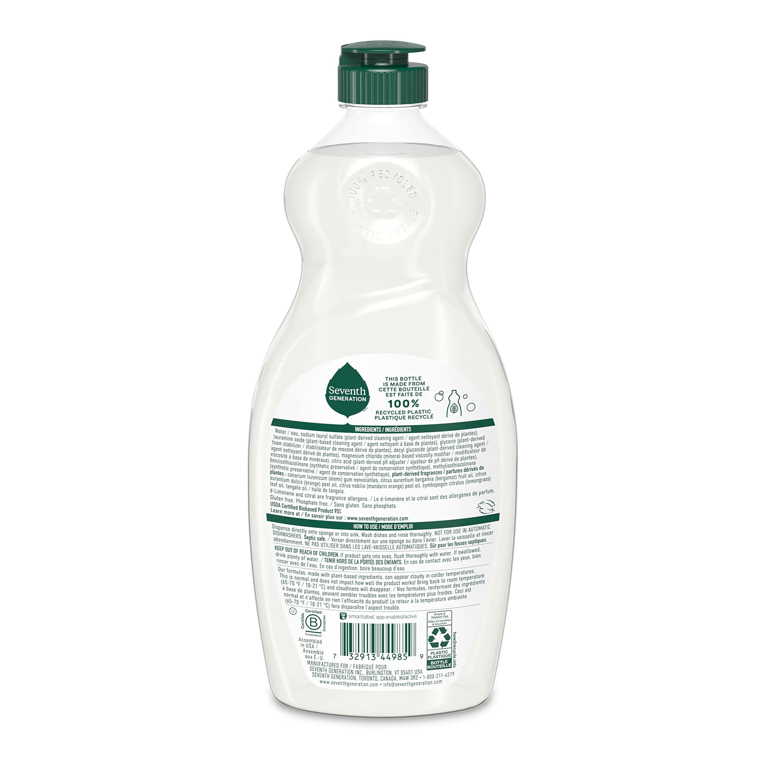 Seventh Generation Dish Liquid Soap, Clementine Zest & Lemongrass Scent, 25 Fl Oz (Pack of 6)