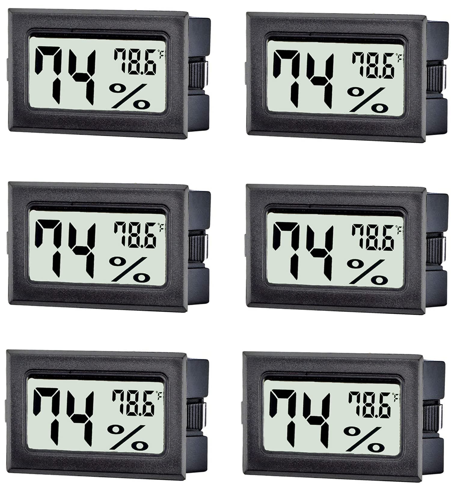 6 Pack Mini Digital Thermometer Hygrometer,Indoor Temperature and Humidity Gauge Meter Monitor Fahrenheit (℉) for Home,Greenhouse,Jars