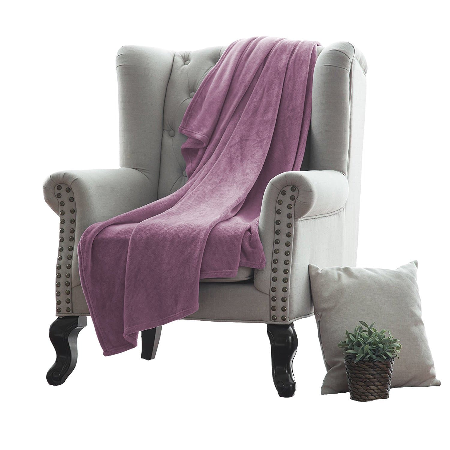 Plush Throw Blanket Solid Color - 100% Ultra Lux Microplush - Wrinkle Resistant, Easy Care - 50"x60" All Season Warm & Cozy Throw Blanket - Mauve