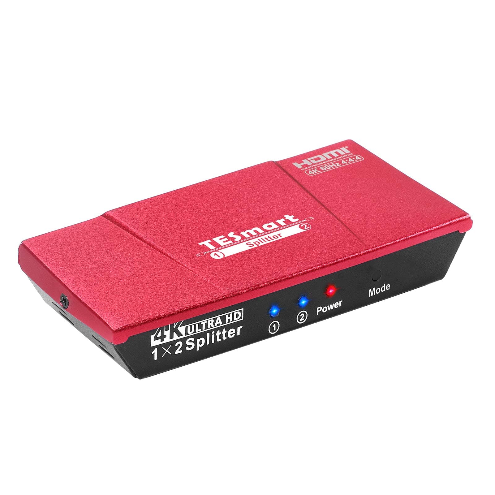 TESmart HDMI Splitter 1 In 2 Out Support 4K 60Hz HDR 10 HDCP 2.2 Smart EDID Compatible for PS4 Xbox Sky Box Fire Stick, DVD Player HDTV Projector-Coral Red
