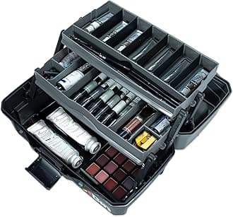 6892AG 2-Tray Art Supply Box, Portable Art & Craft Organizer with Lift-Up Trays, [1] Plastic Storage Case, Gray/Black
