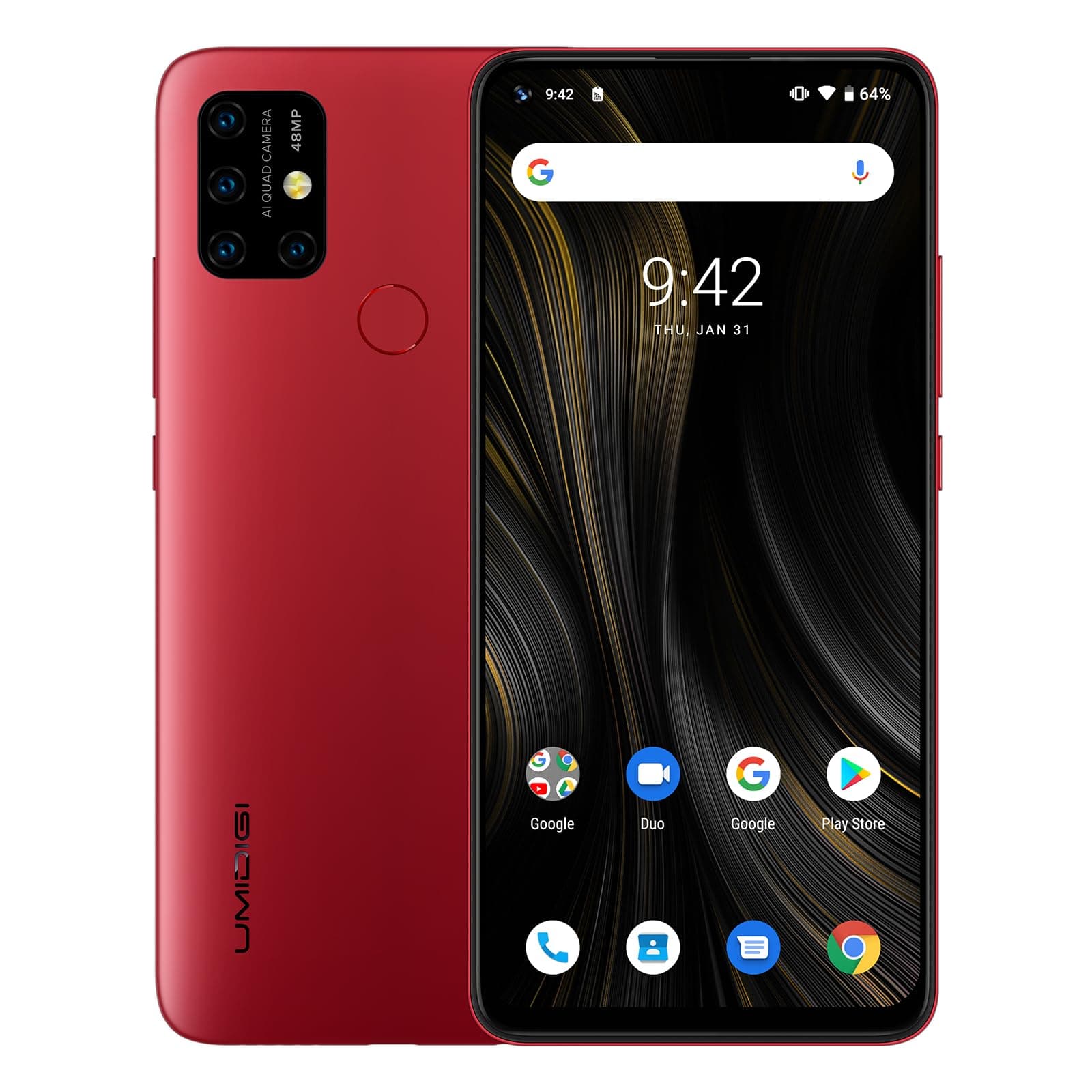 UMIDIGI Power 3 Mobile Phones (2024), Android Smartphone SIM Free Unlocked,6150mAh Battery,6.53HD+Screen 4+64GB RAM/256GB Extension,48+16MP Camera 4G Dual SIM/3-Card Slots/Face ID,UK Version(Red)