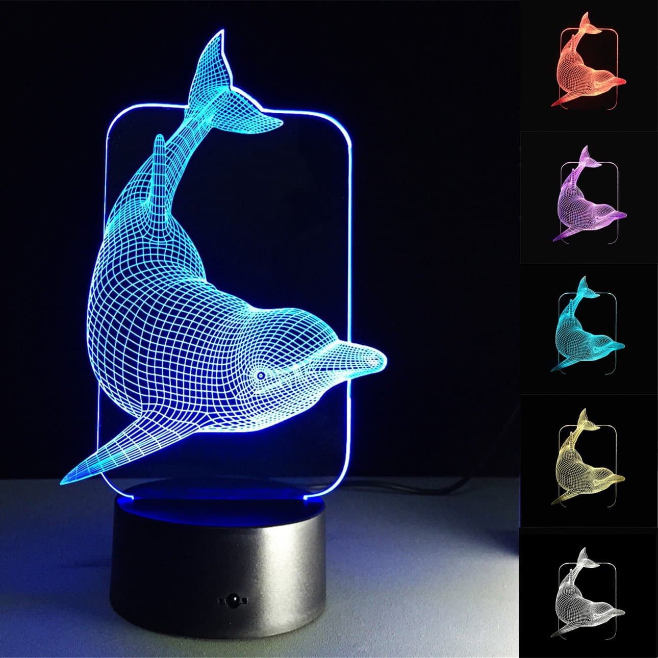 Funplaza 3D Glow LED Art Sculpture Optical Illusion Desk Night Lamp, Dolphin