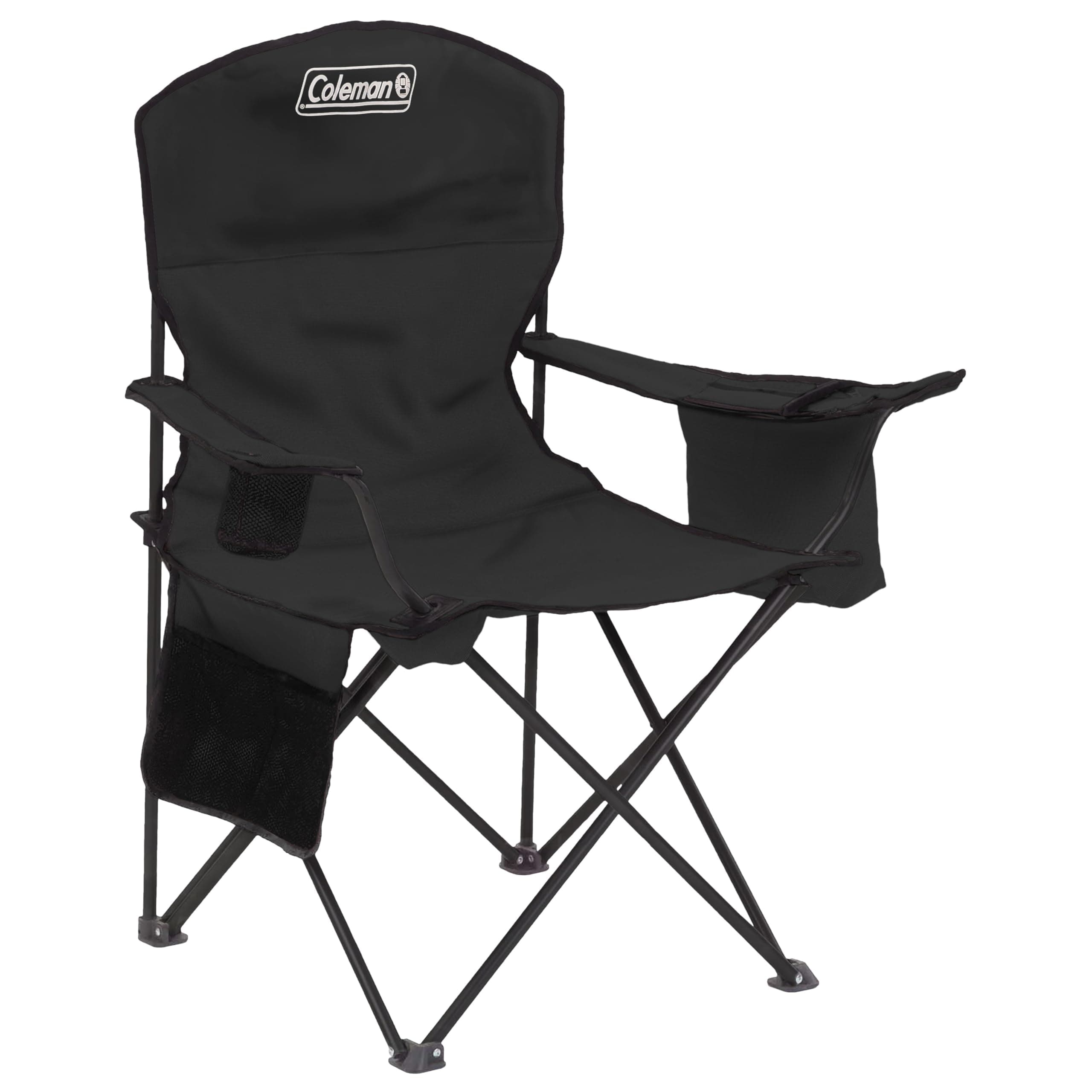 Portable Camping Chair with 4-Can Cooler, Cushioned Seat & Back with Side Pockets & Cup Holder, Carry Bag Included, Great for Camping, Tailgating, Firepits, Patio, & More