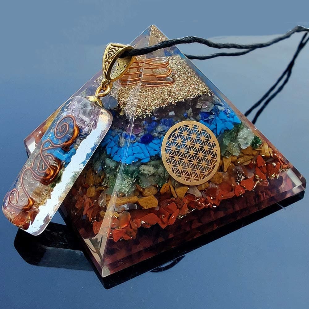Chakra Pyramid - Seven Chakra Pyramid - Orgonite Pyramid for Energy Healing - Orgonite Kit - Protection with Seven Chakra Orgonite Necklace