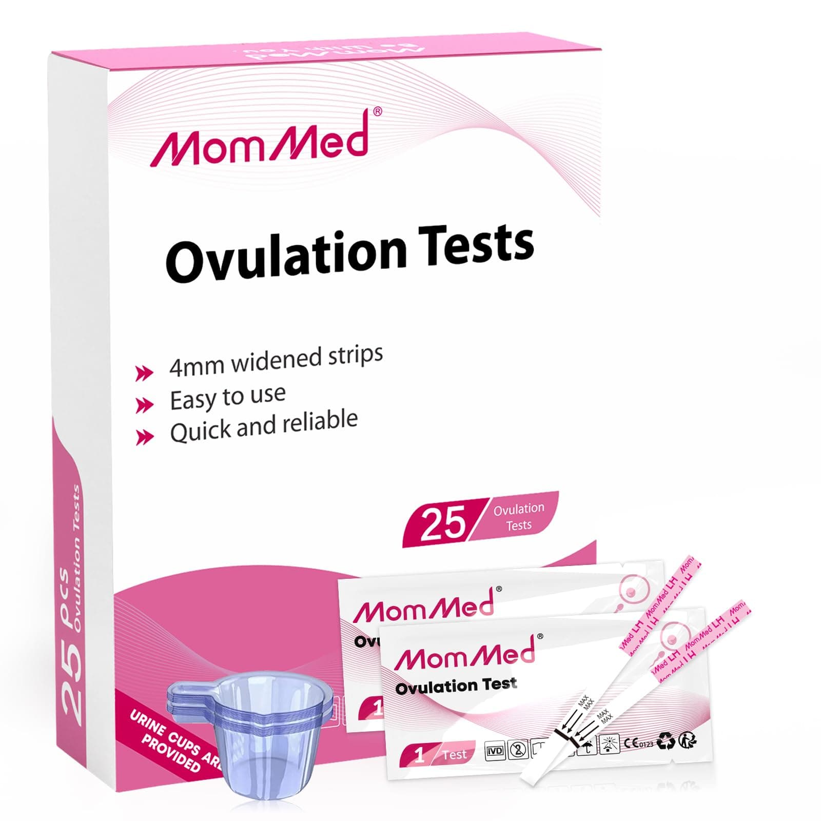 Ovulation Test Strips (LH25) with 25 Collection Cups, Reliable LH Surge Predictor OPK Kit, Accurately Track Ovulation Test, High Sensitivity Result for Women Home Testing, Pink