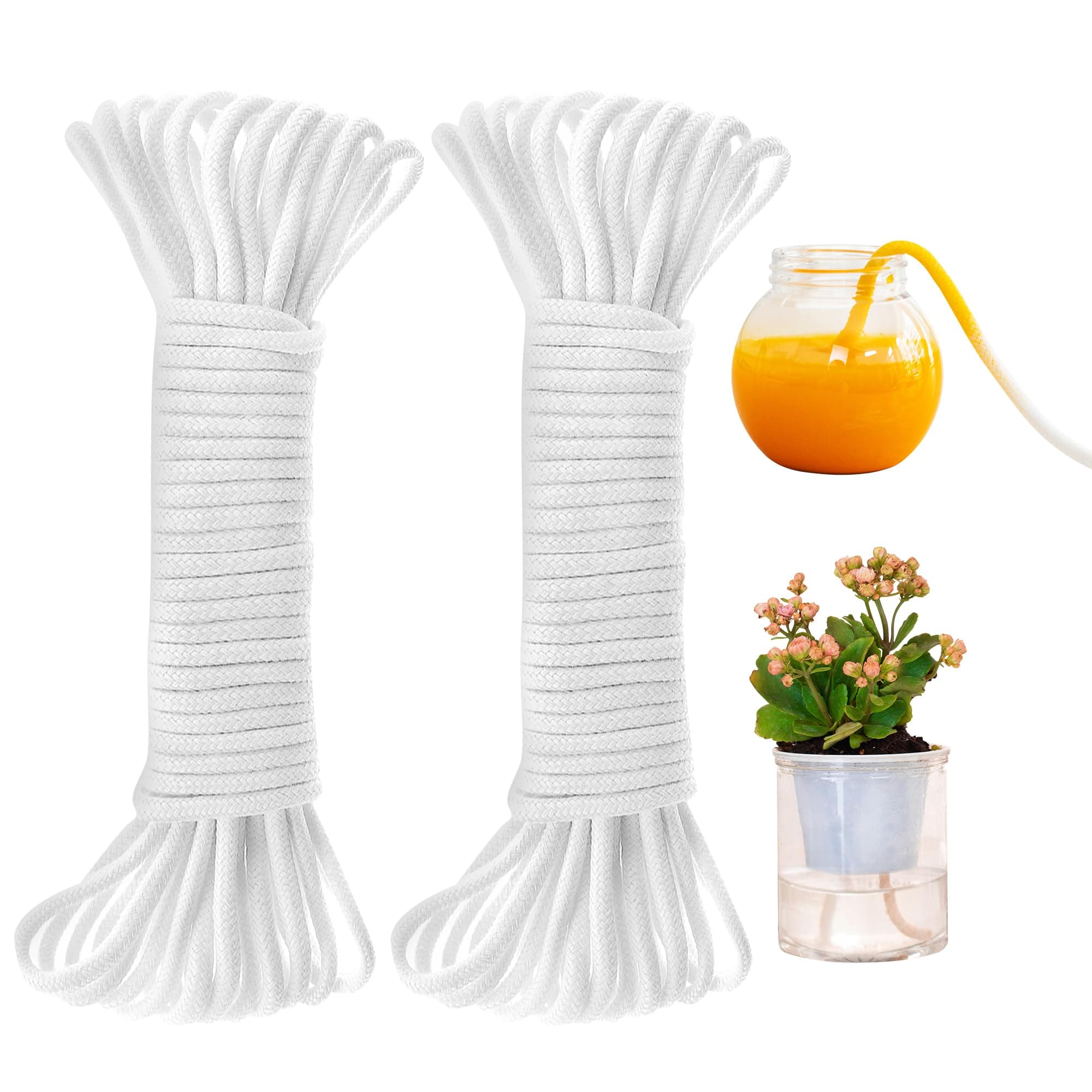 ORIMERC 60 feet Plants Self watering Rope, Hydroponic Capillary Wick Cord for Vacation, DIY Self-watering Planter Pots, Automatic Watering Device System, Potted Flower Sitter, Auto Drip Waterer String