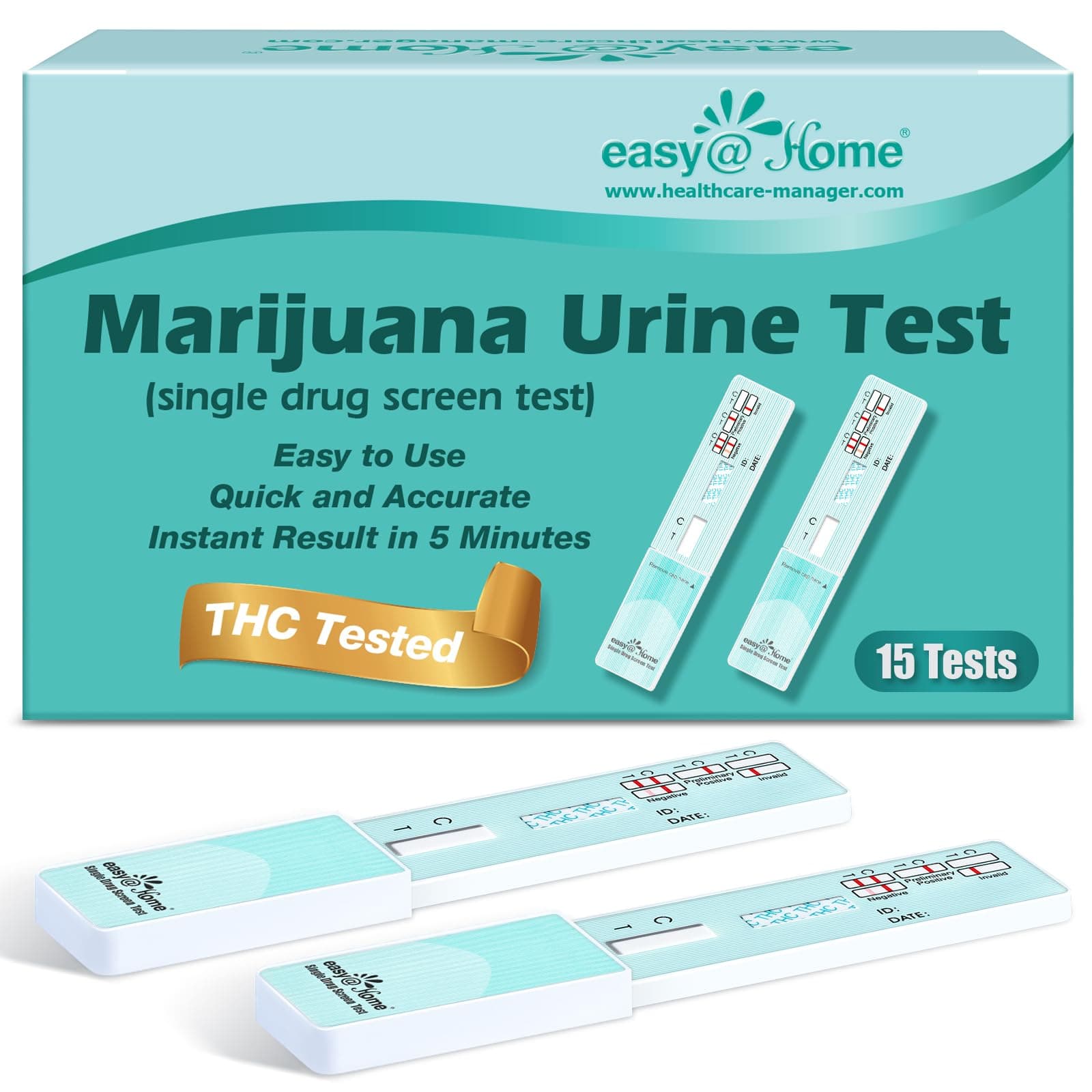 Easy@Home Marijuana Urine Drug Test Kit [15 Pack] - THC Tests for Home Use - Weed Detox Testing Kits with 50ng/ml Cutoff Level #EDTH-114