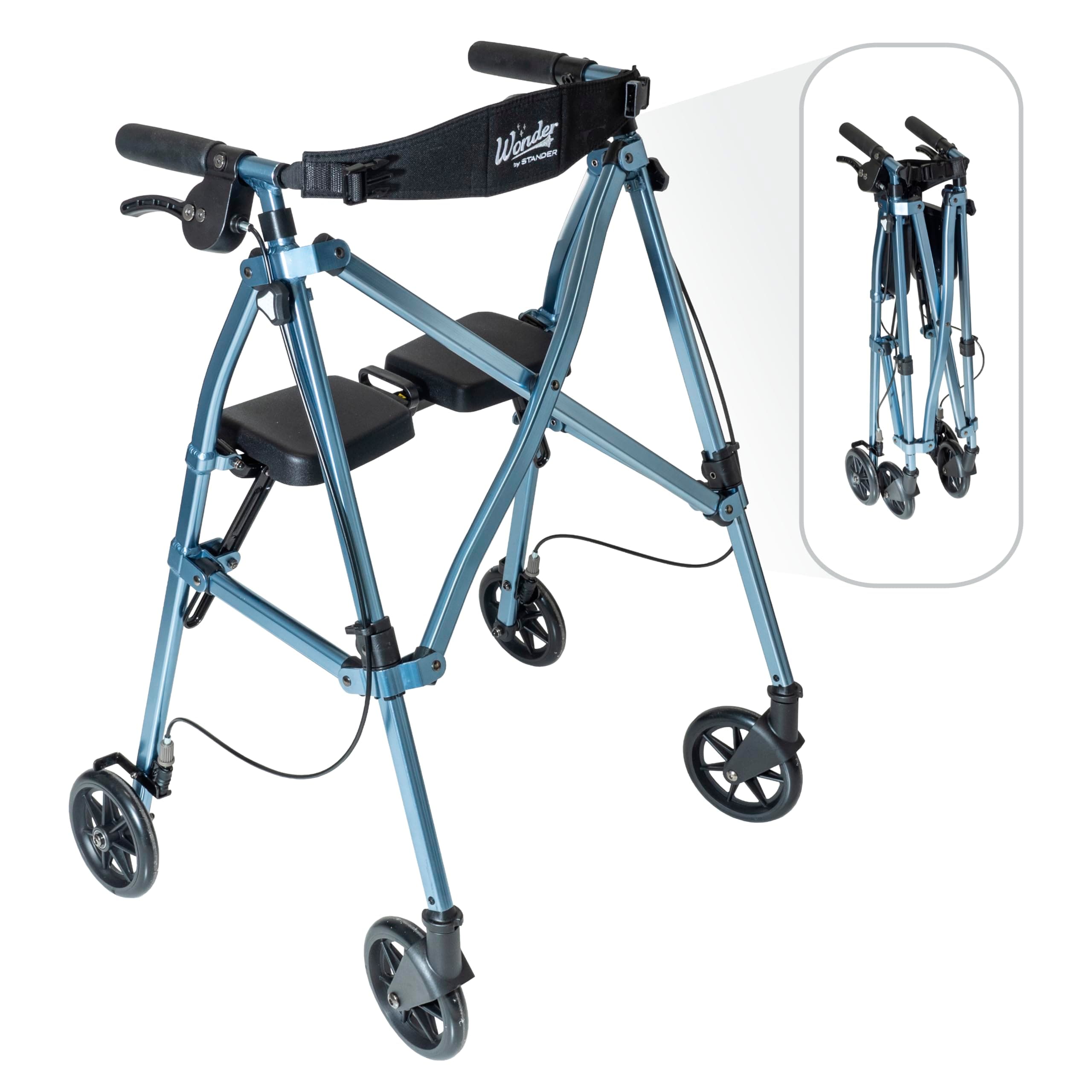 Able Life Space Saver Rollator, Lightweight Walking Aid with Seat and Brake, Foldable, Adjustable Walking Frame for Seniors, Cobalt Blue