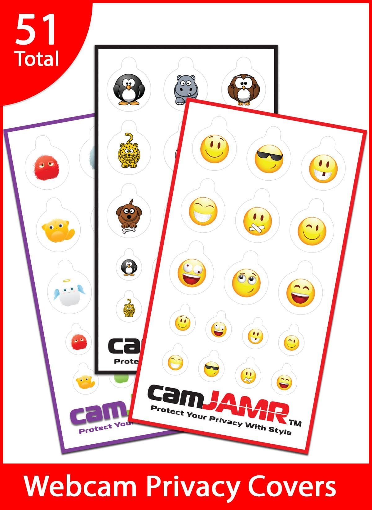 Webcam Cover / Privacy Stickers - camJAMR Variety Bundle #1 (Includes 51 Total UNIVERSAL Webcam Covers) Removable & Reusable)