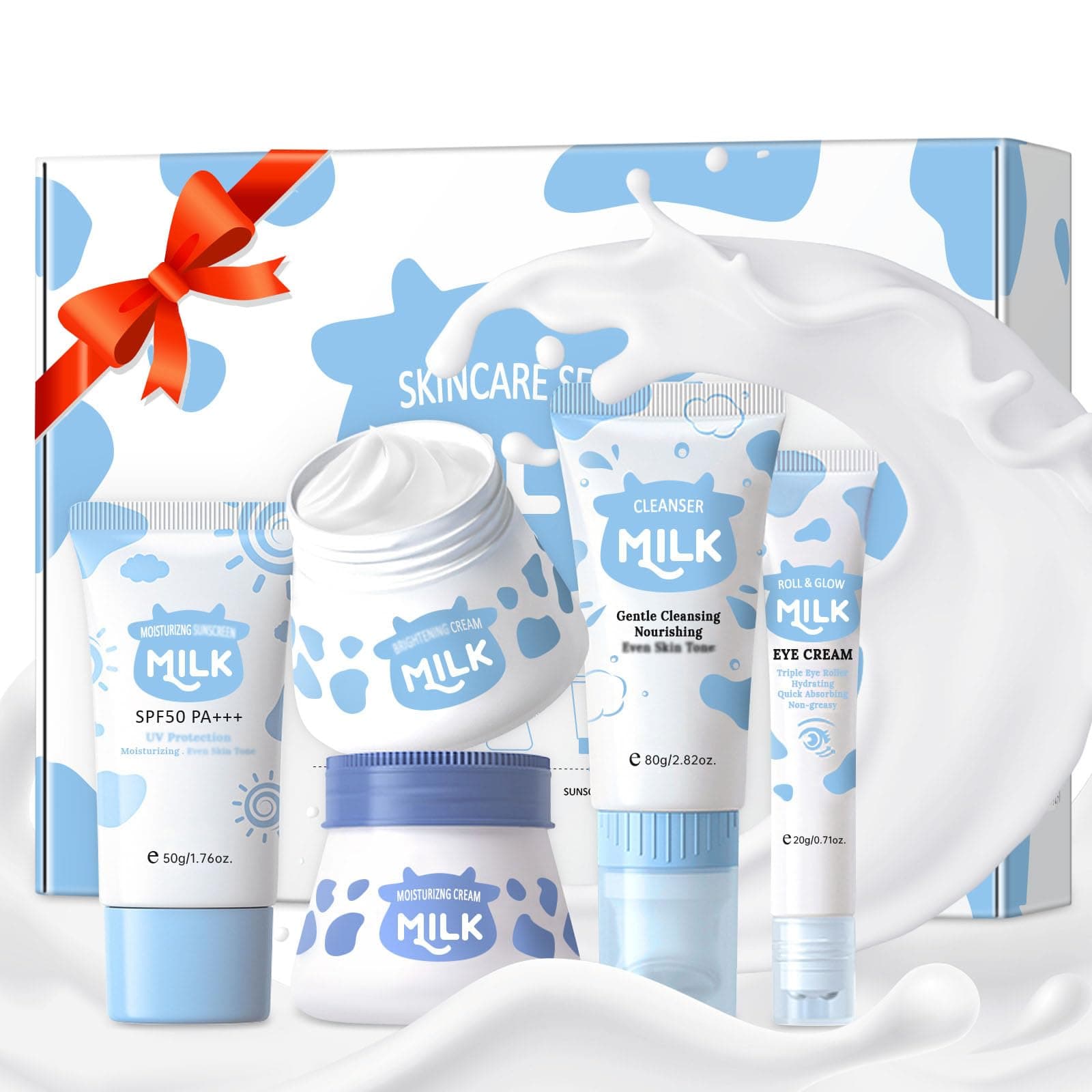 Milk Skin Care Sets & Kits For Teen Girls, Skin Care Gift Set For Kids Age 8-12, Shrink Pores & Moisturizing, Face Skincare Kit With Hyaluronic Acid, Alpha Arbutin For Acne