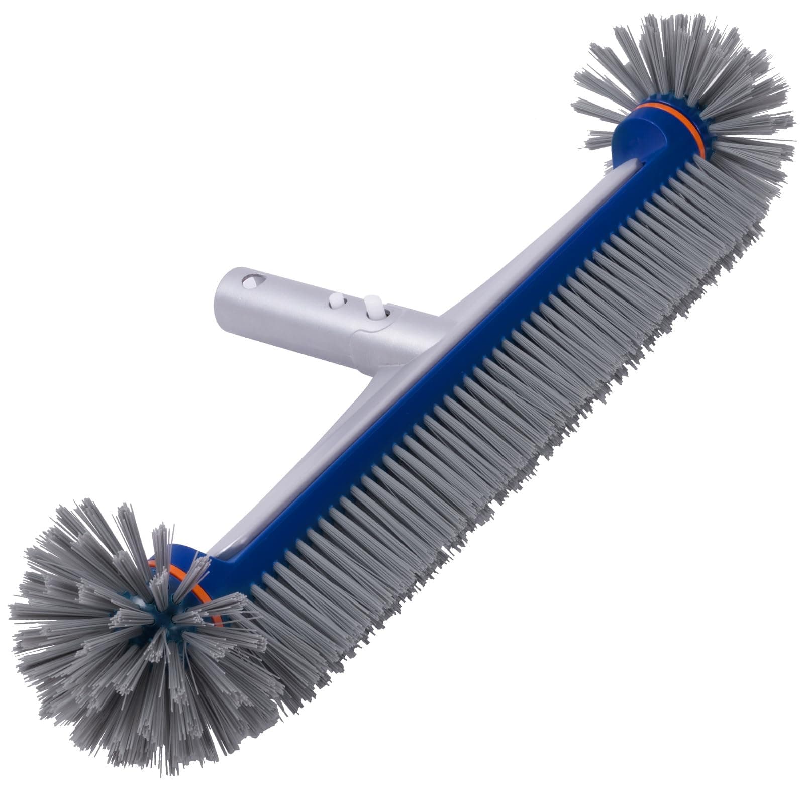 POOLAZA 360 Degree Pool Brush - Heavy Duty 17.5" Pool Brush Head for inground Pools/Above Ground Pools, Spa, Hot Tub, Premium Bristle & Aluminum Handle for Standard Pool Pole