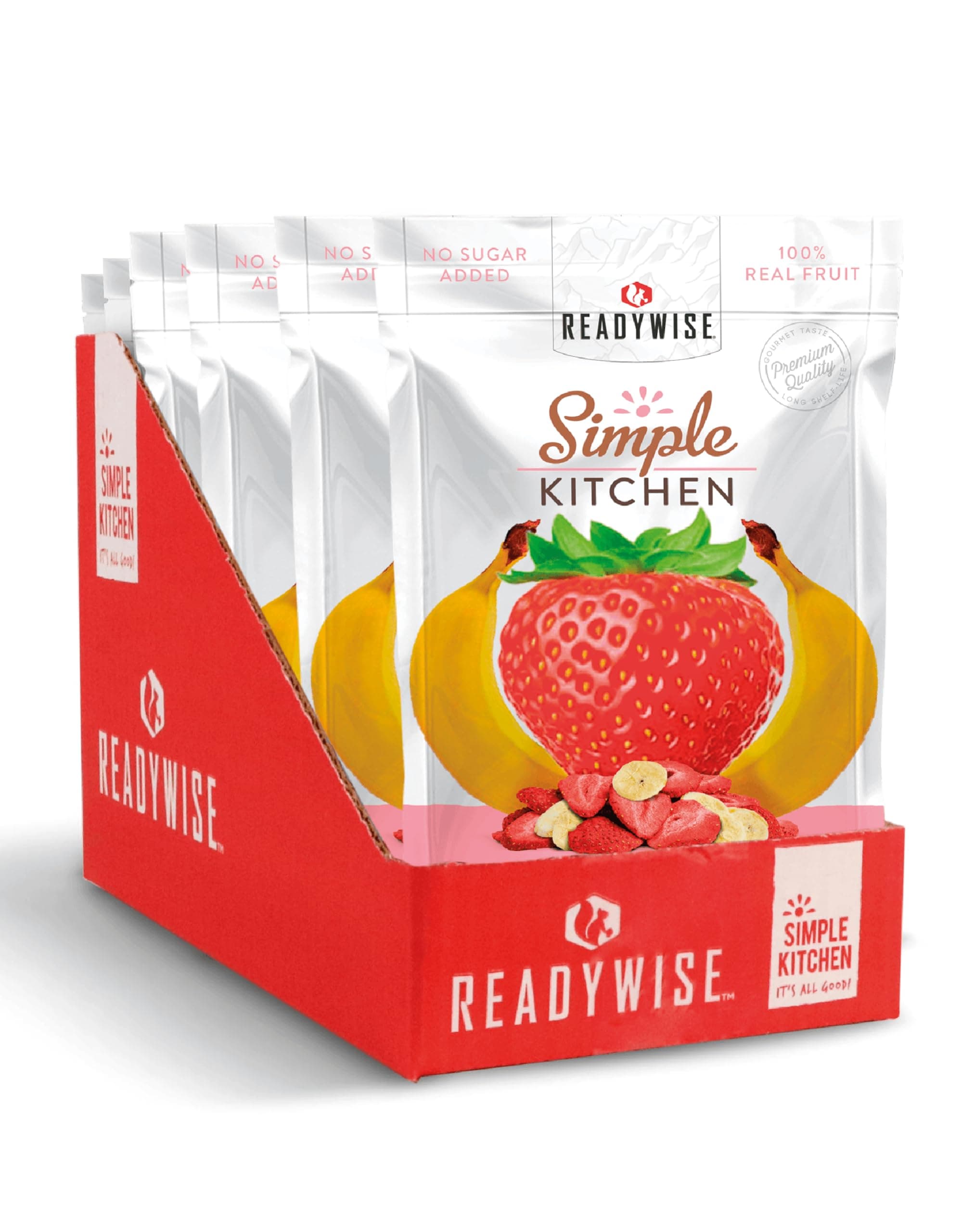 READYWISE - Simple Kitchen, Freeze-Dried Strawberries & Bananas, 24 Servings, 6 Pack, Vegetarian, Gluten Free, Snacks, Strawberries, Banana, Dried Fruit, Pre Workout, Healthy Snacks, Survival Food