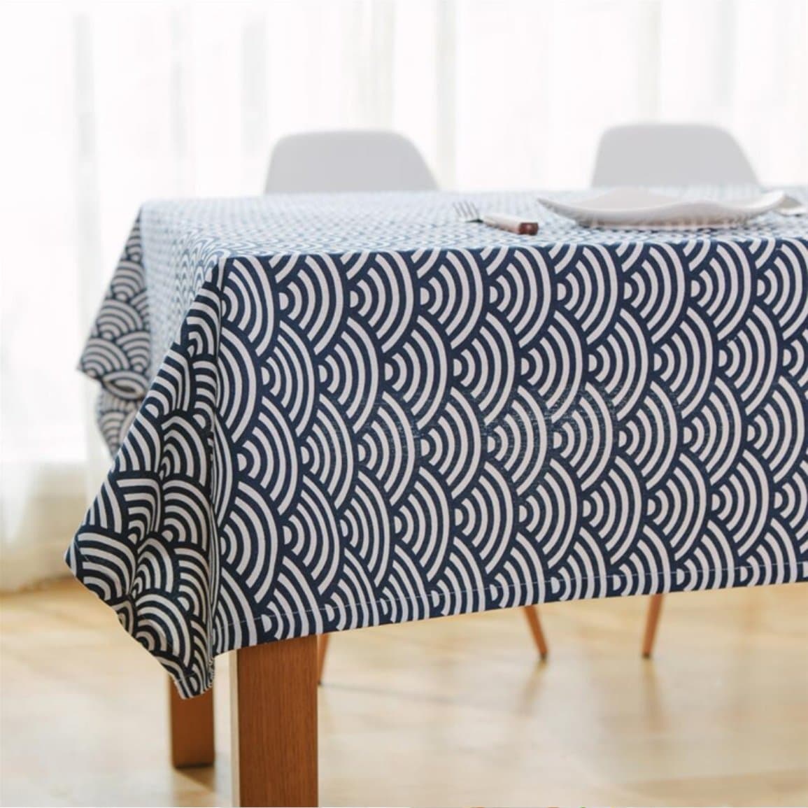 JOYBUY Japanese Totem Waves Geometric Patterns Cotton Linen Tablecloth Home Decor , Available In Various Sizes