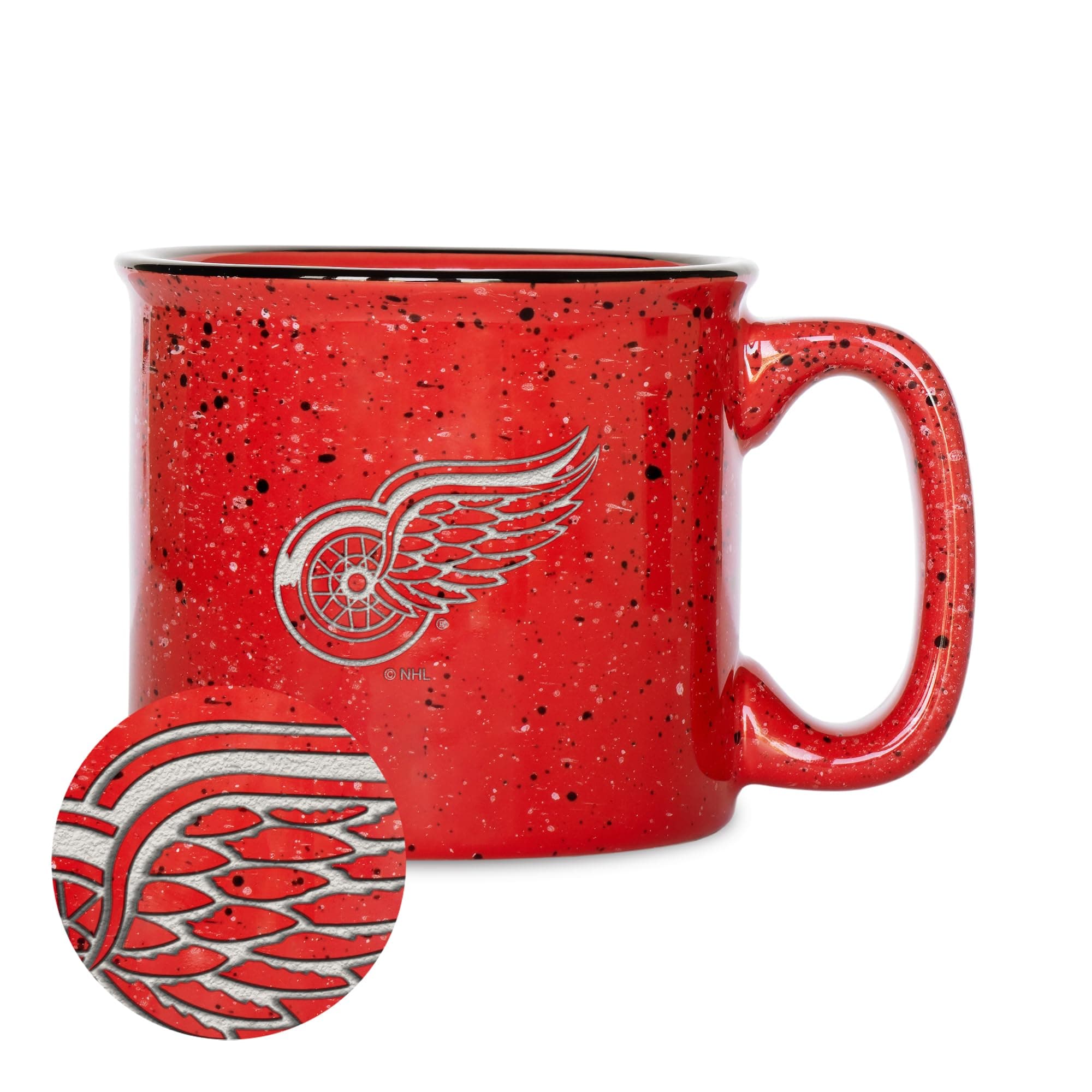 NHL Hockey Detroit Red Wings Red Speckle 12oz Laser Engraved Campfire Mug