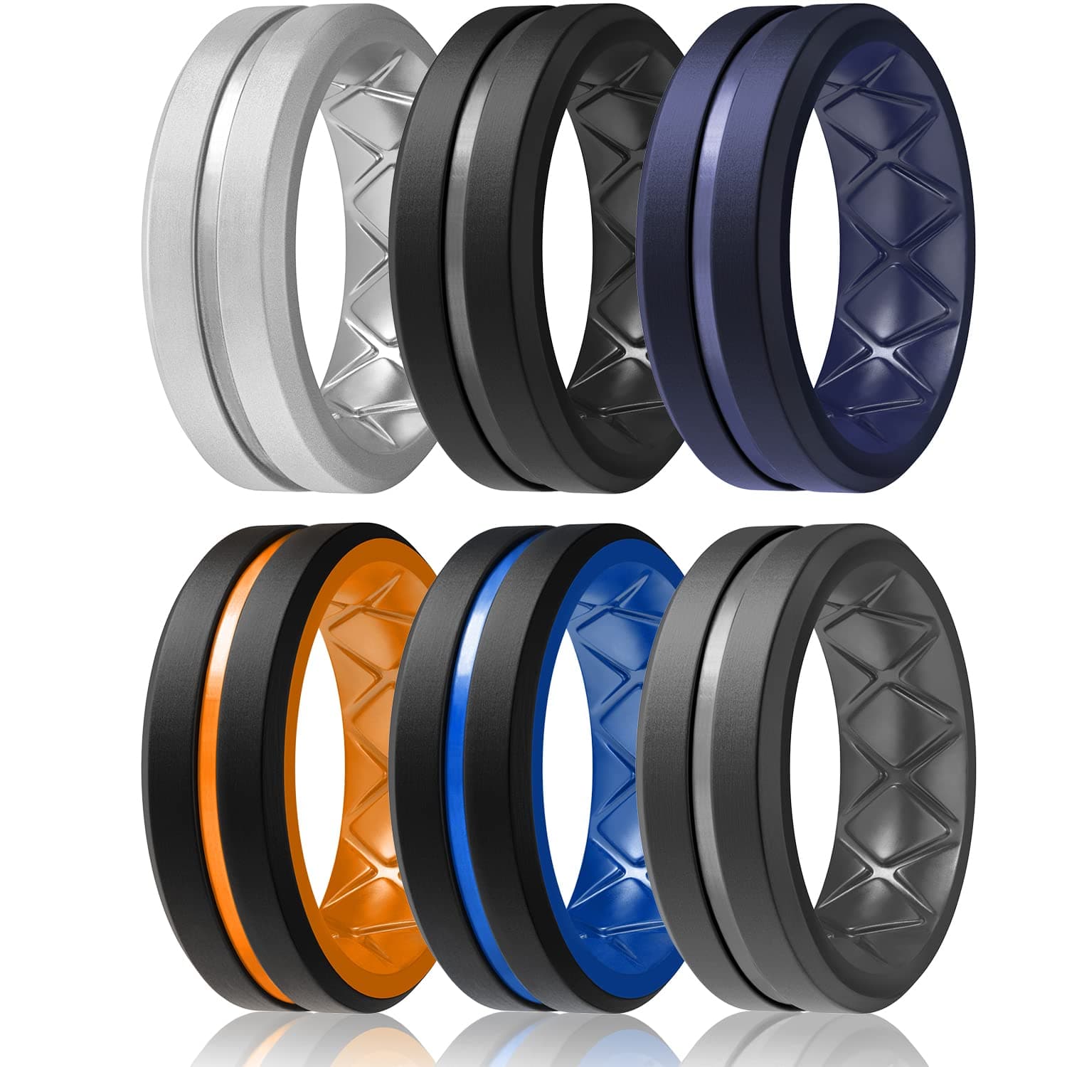 Men's Silicone Ring 1/4/6 Multipack, Workout Travel Rubber Wedding Bands For Him, 8mm Width 2mm Thickness