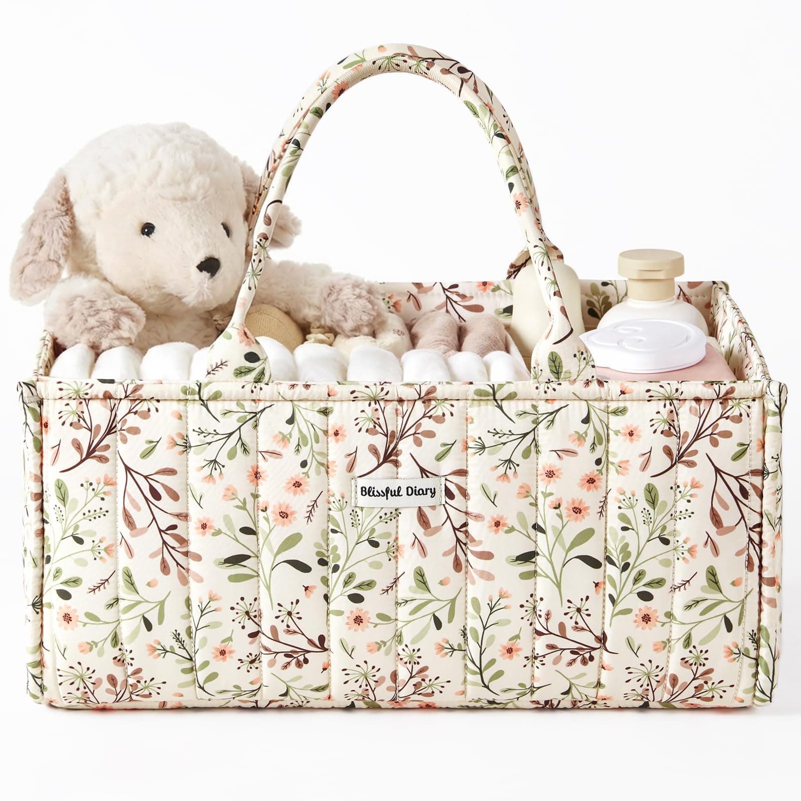 Blissful Diary Floral Diaper Caddy Organizer, Stylish Nursery Storage Basket, Gift for Baby Shower, Baby Registry Must Have, Newborn Essentials, Pastoral Daisy