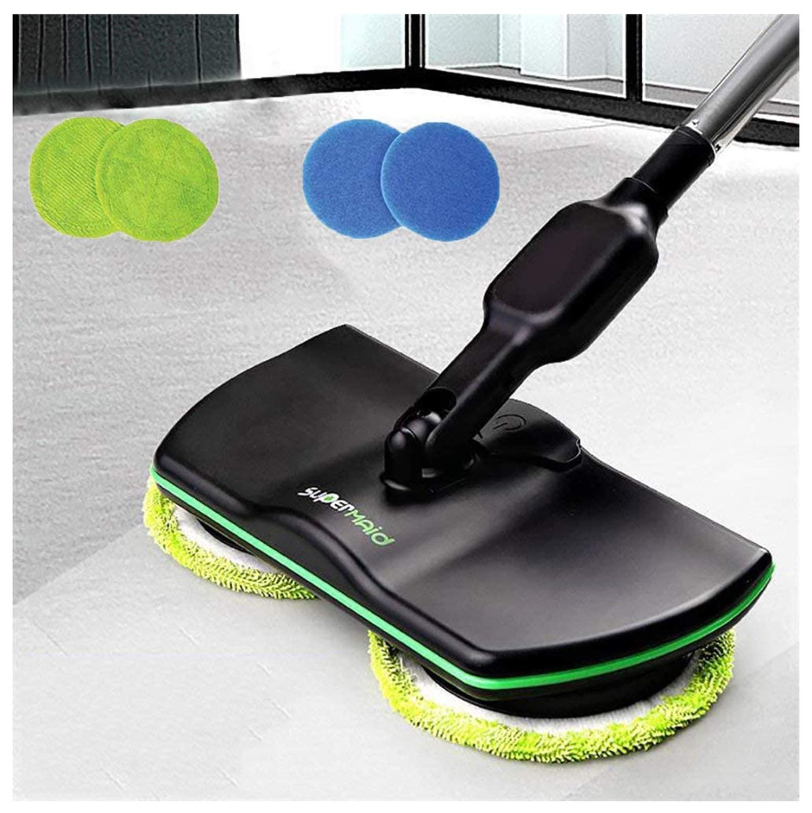 Electric Spinning Mop Cordless, Household Cleaning Mop Rechargeable,Handheld Spin Maid Floor Cleaner, Powered Scrubber Polisher Mop Carpet Tile Sweeper for Living Room Bedroom Dining Room,Black