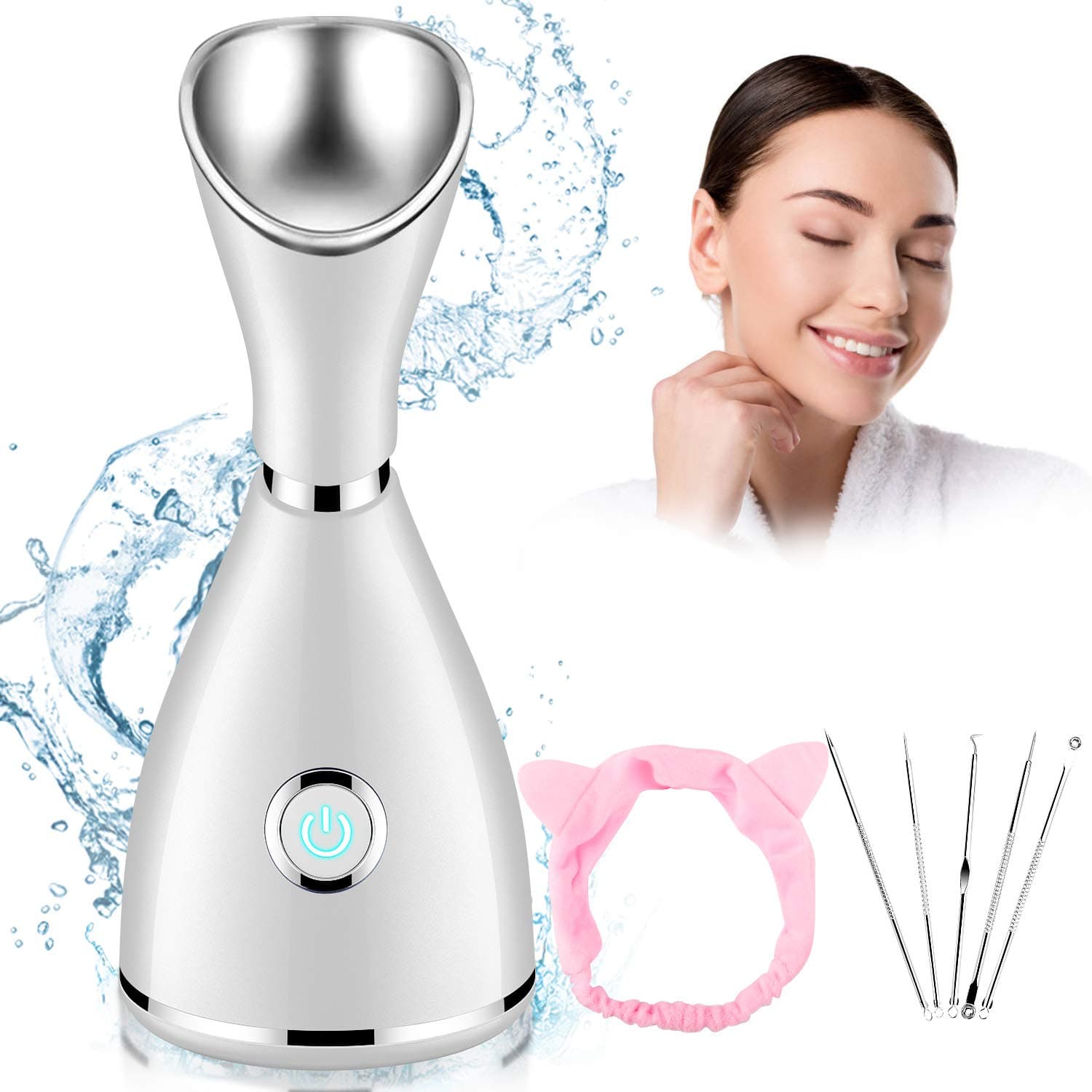 Facial Steamer, Fixget Upgraded Nano Ionic Facial Steamer Warm Fine Mist Atomizer Humidifier Moisturizing Home Sauna Face Spa Steamer Pores Cleansing Skin Cares Clear Blackhead Acne Remover Kit