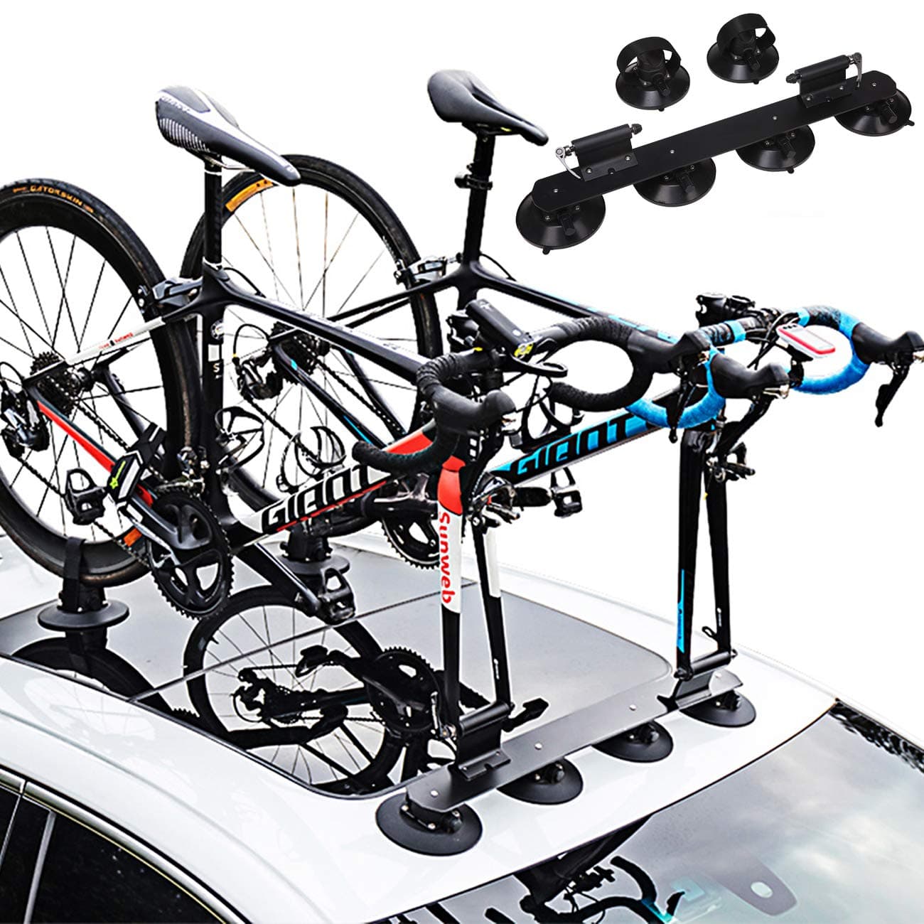 Partol Car Roof Sucker Bike Rack High Strength Vacuum Suction Cup Roof Rack Quick Release Aluminium Alloy Roof-Top Bicycle Carrier Fit for Most Cars (2-Bike, Black)