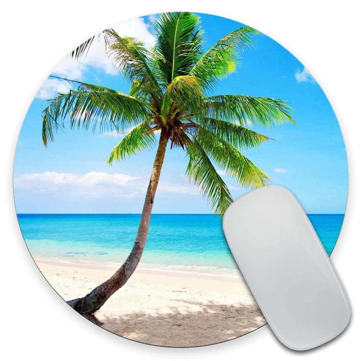 Amcove Beach Seaside Palm Tree Blue Sea and Sky Mousepad - Mat - Round Mouse pad - Beautiful Design - Mouse pad Co Worker Gift 7.9 x 7.9 x 0.12 Inch