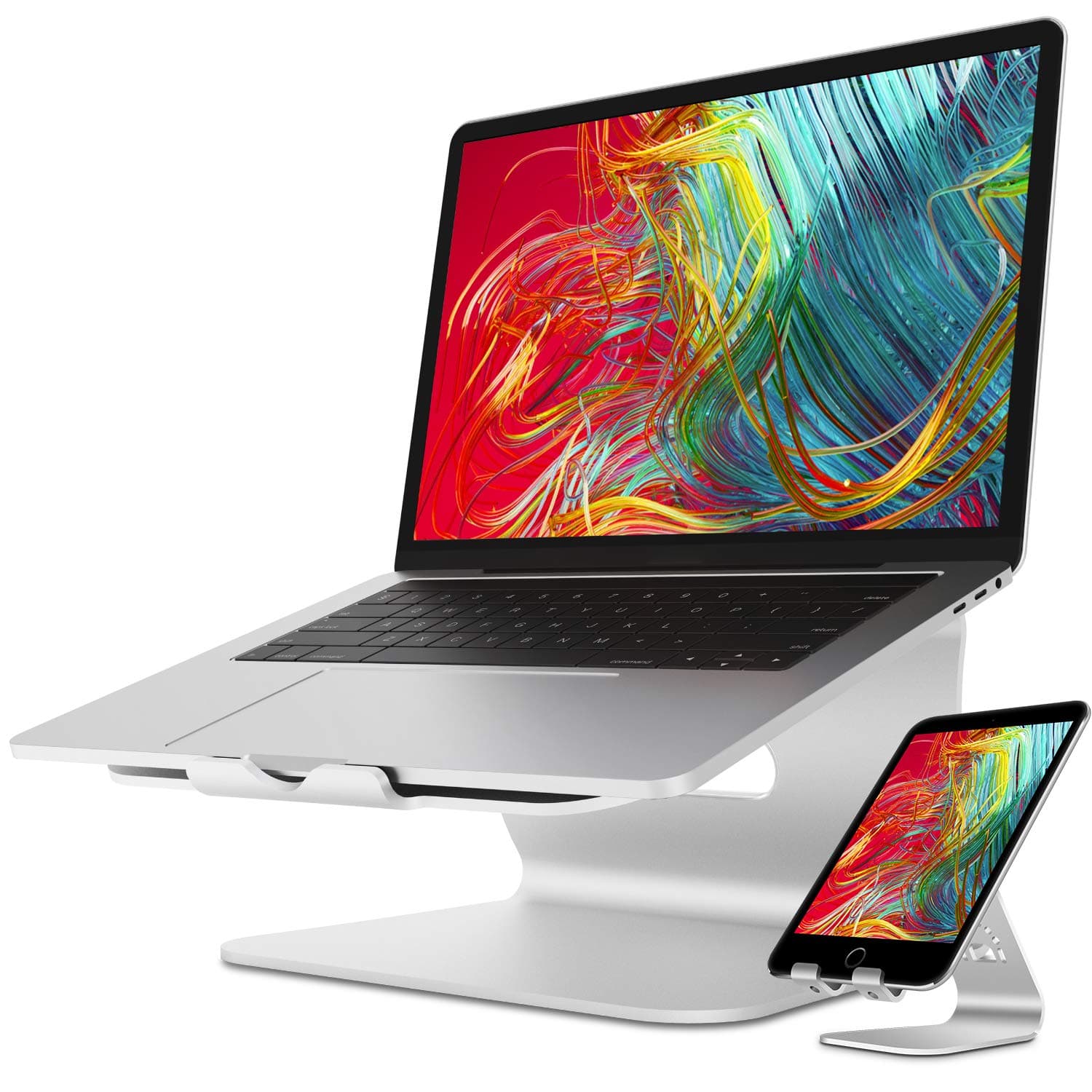 Bestand Laptop Stand, Aluminum Notebook Holder Riser Heat-Vent For MacBook Air/Pro, Dell, HP, Lenovo, Microsoft Surface, Samsung 11-16 inches Notebook (Silver White)