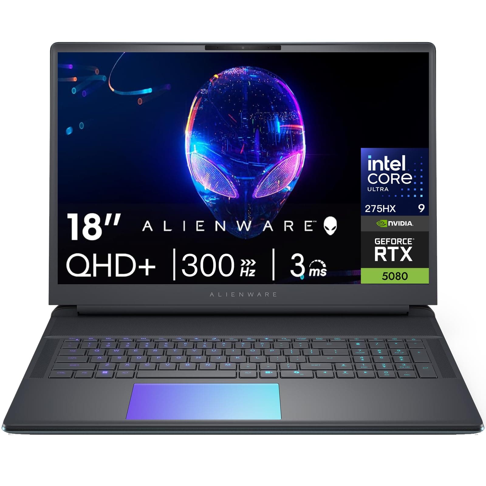 Alienware 18-inch Area-51 Gaming Laptop - GeForce RTX 5080 16GB GDDR7 18" QHD+ 300Hz Intel Ultra 9 275HX AlienFX RGB Lighting Wi-Fi 7 Ai NPU Quad Fan Cooling, Win 11PRO(64GB DDR5, 4TB SSD)