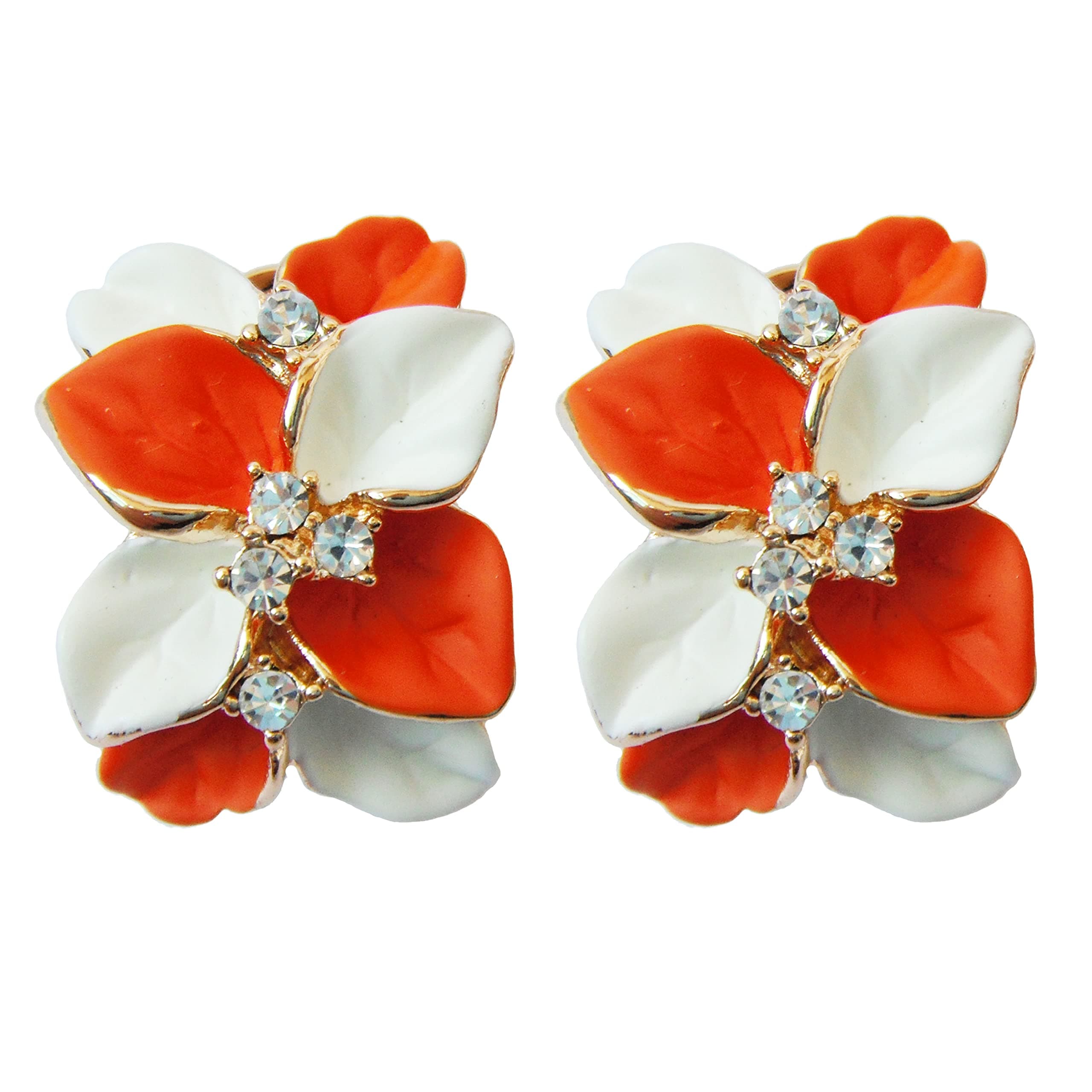 Navachi18k Gold Plated Crystal Orange White Enamel Leaves Flower Az2299e Omega Earrings