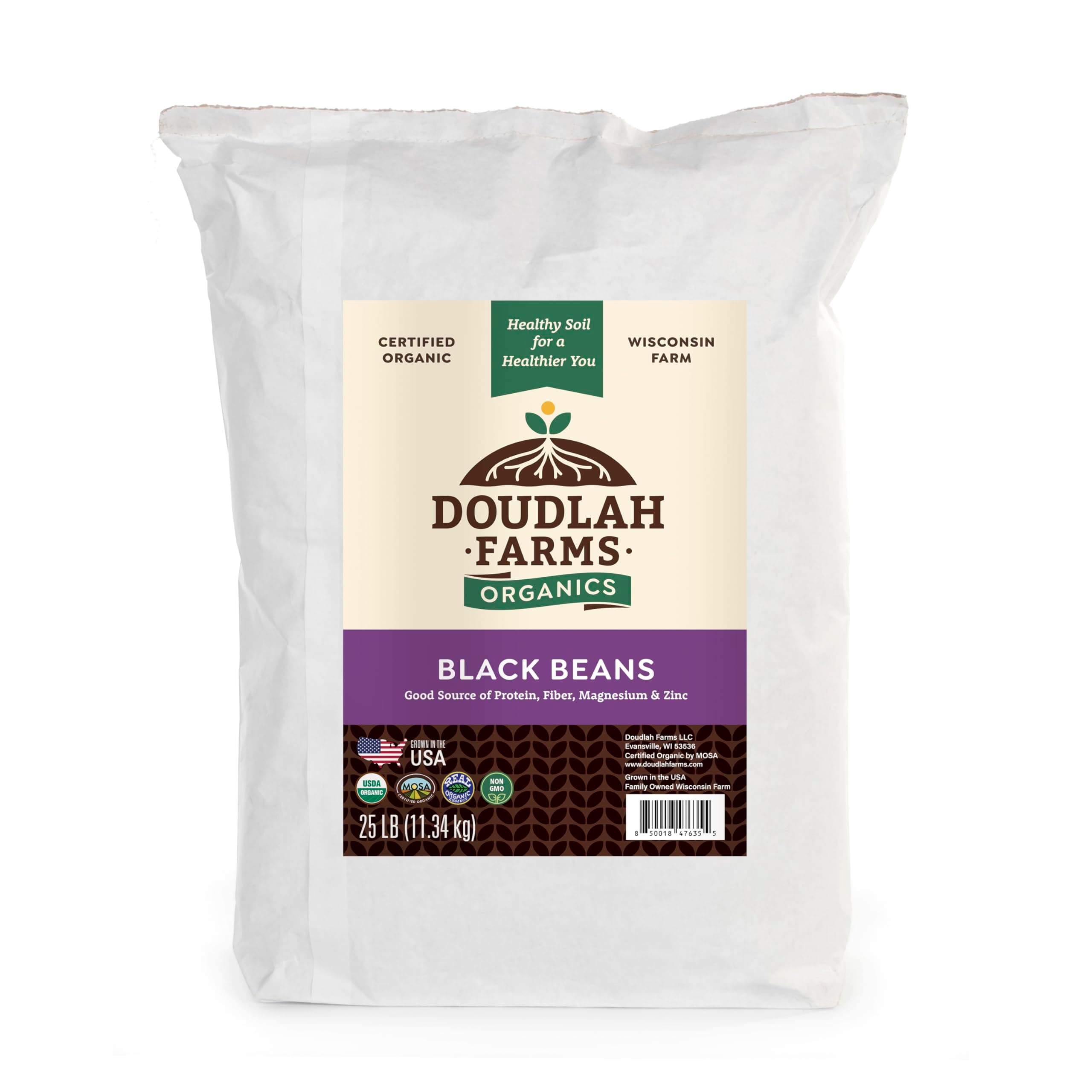 Organic Dried Black Beans 25 lb, Unsalted, Low-Sodium, Non-GMO, Farmed From Regenerative Soil, Tested Clean Certified – Rich in Fiber & Protein – Perfect for Soups, Burritos, Salads & Chili by Doudlah Farms