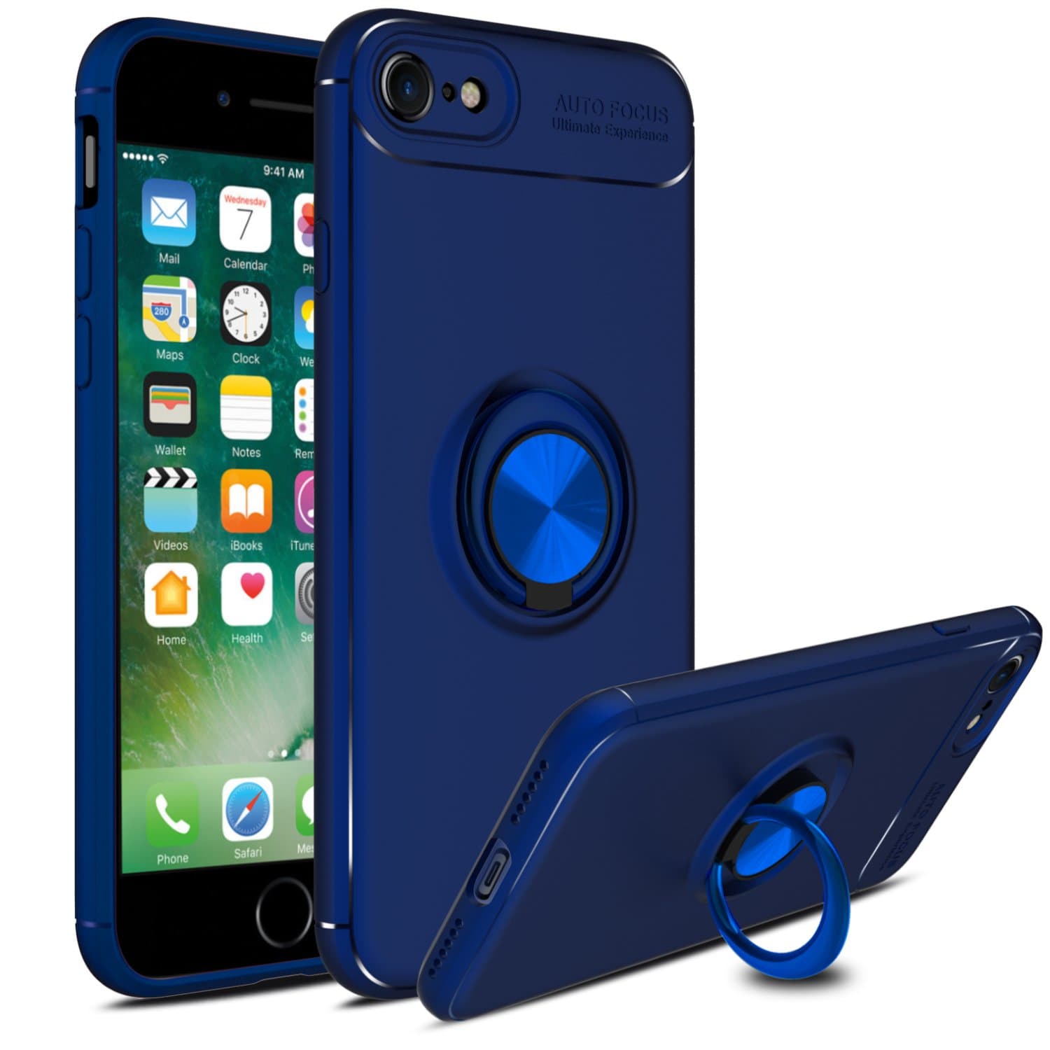 Venoro iPhone 8 Plus Case, iPhone 7 Plus Ring Case, 360 Degree Rotatable Ring Stand and Ring Holder Kickstand Fit Magnetic Car Mount Slim Soft Protective Case Compatible iPhone 8 Plus (Blue)