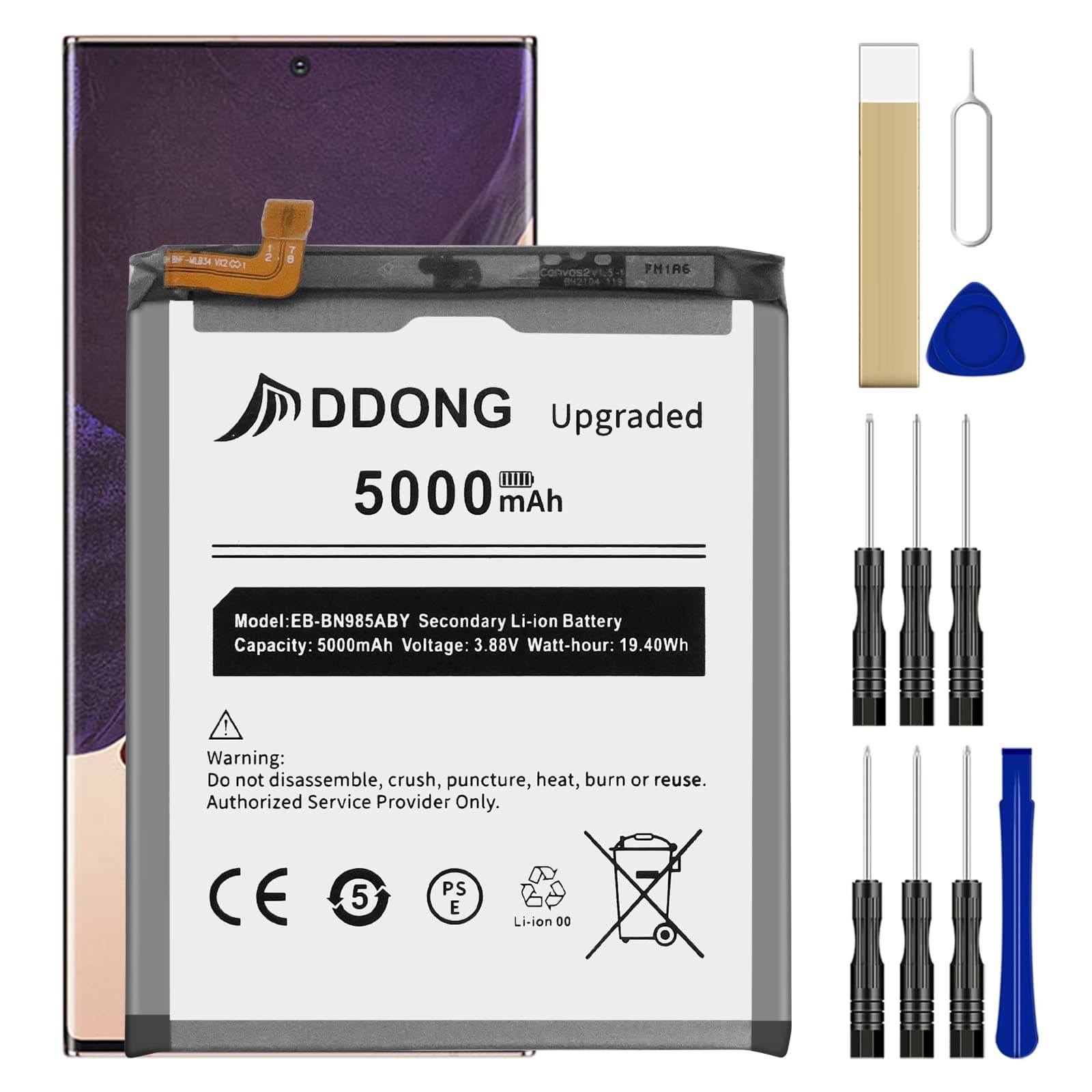 DDONG for Samsung Galaxy Note 20 Ultra Battery Replacement, [5000mAh Upgraded] EB-BN985ABY Battery for Galaxy Note 20 Ultra 5G SM-N985 N985U/U1/A with Repair Tool Kits