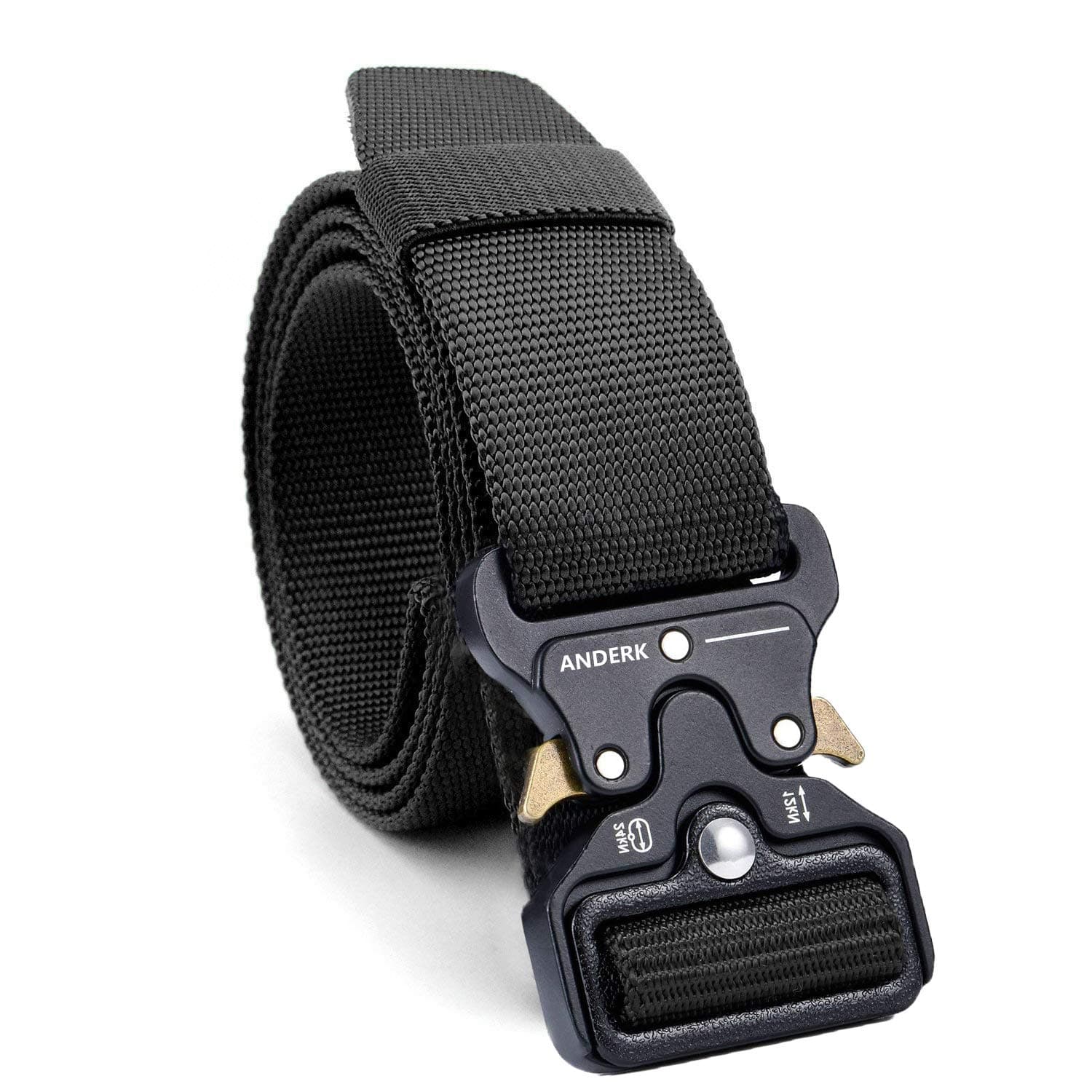 ANDERK Men's Sturdy Tactical Belt Military Style Belt for Work Trousers with Adjustable Buckle, Black