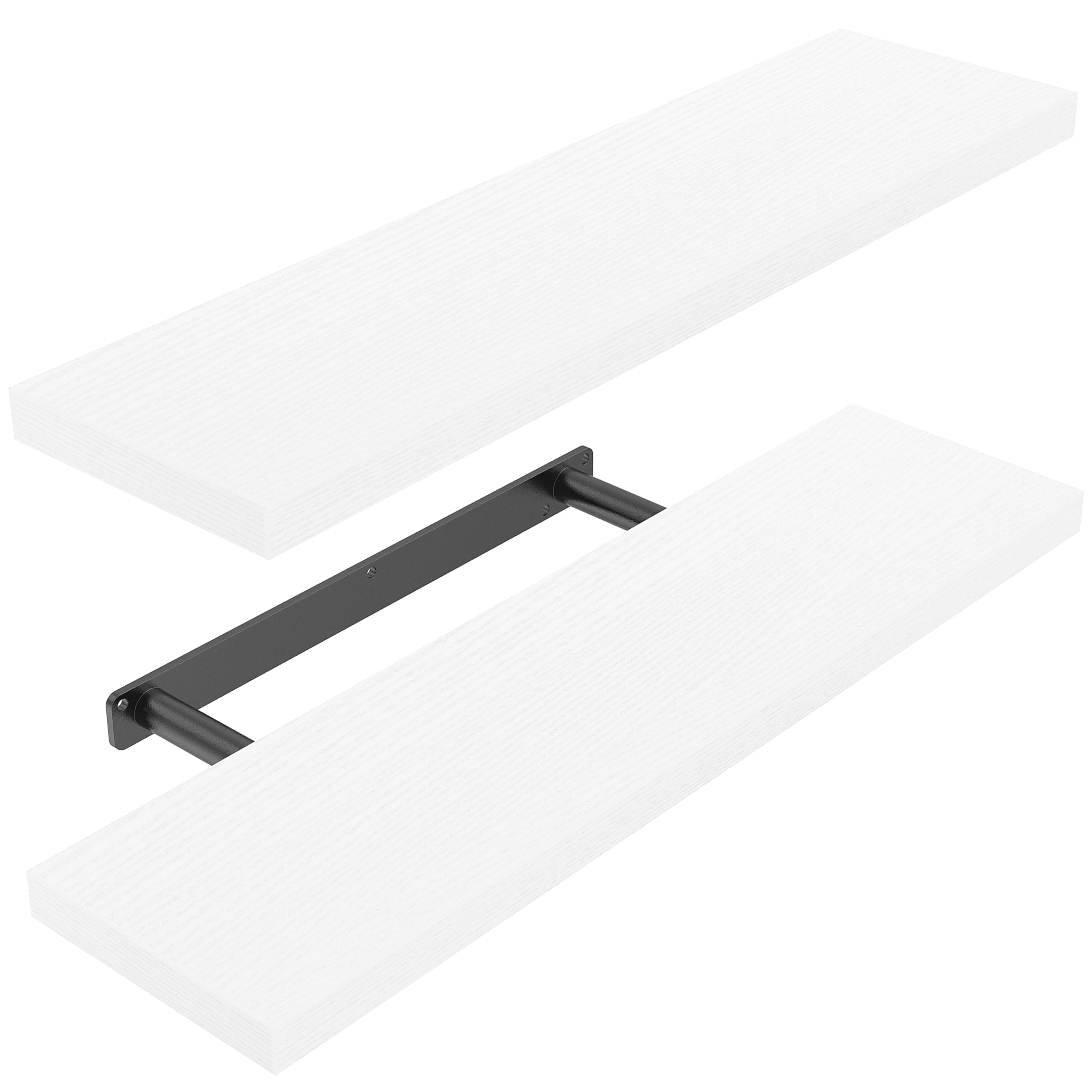 Amada HOMEFURNISHING Floating Shelves Large, 24 x 7 Inch Wall Shelves for Bathroom, Bedroom, Kitchen, Shelves for Wall Decor Set of 2, White - AMFS06
