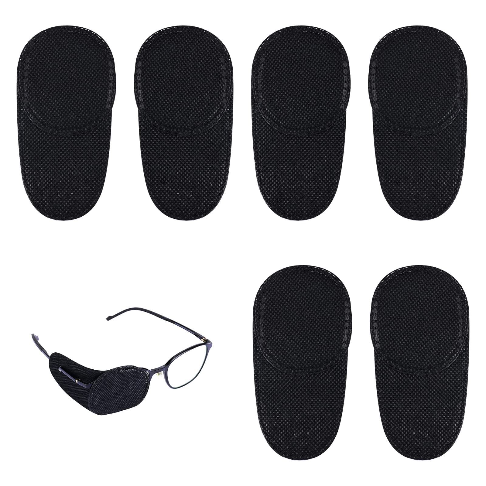 SAVITA 6pcs Eye Patches for Glasses, Reusable Non-Woven Fabric Black Eye Patches to Cover Left Right Eye Improve Vision for Kids' & Adults' Lazy Eye Amblyopia Strabismus (Medium)