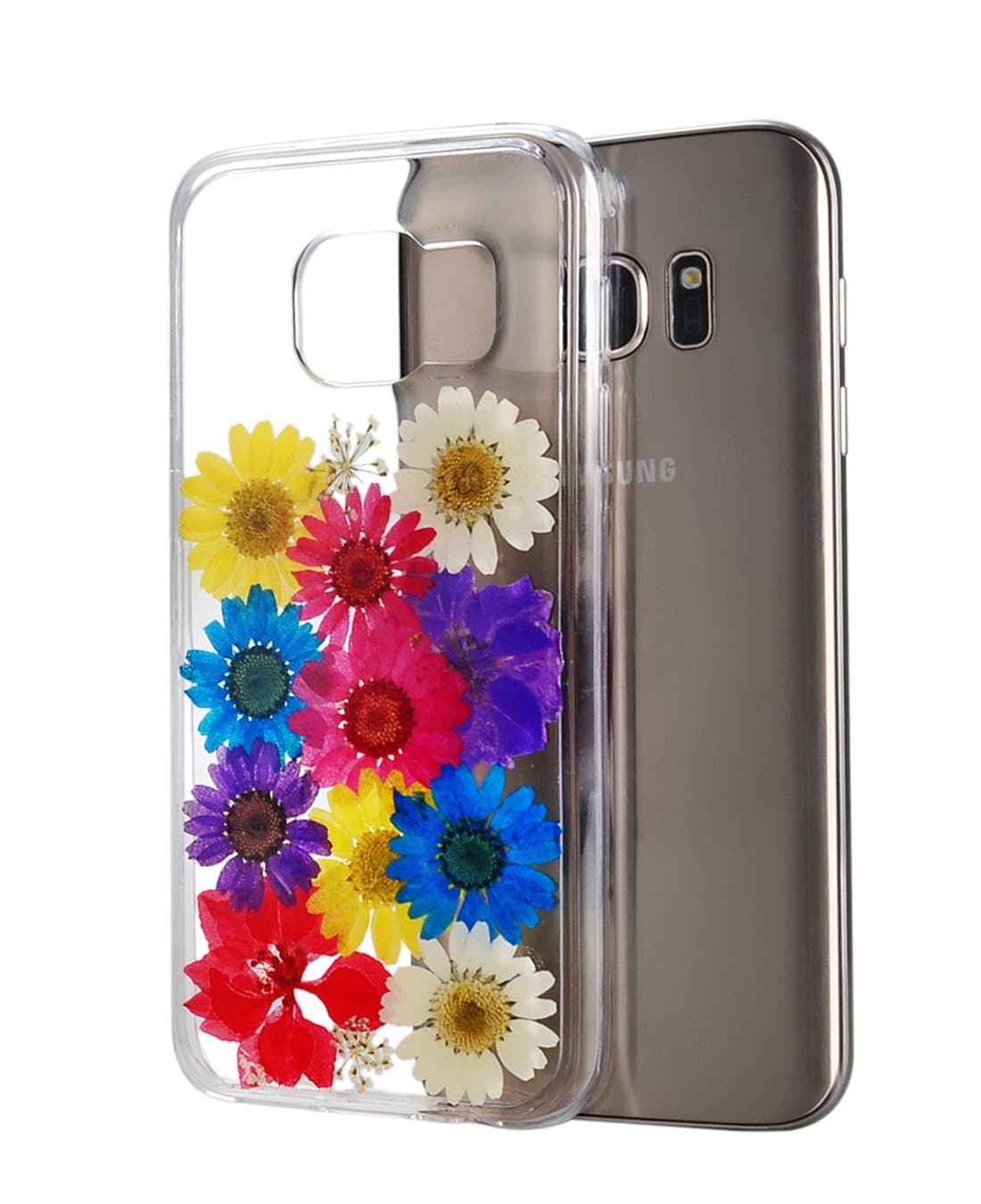 Galaxy S7 Case, Crosspace Samsung S7 Cases Custom Real Floral Pressed Handmade Soft TPU Clear Cover Personalized Dried Flower Preservation Shell for Samsung Galaxy S7 5.1"- Colorful