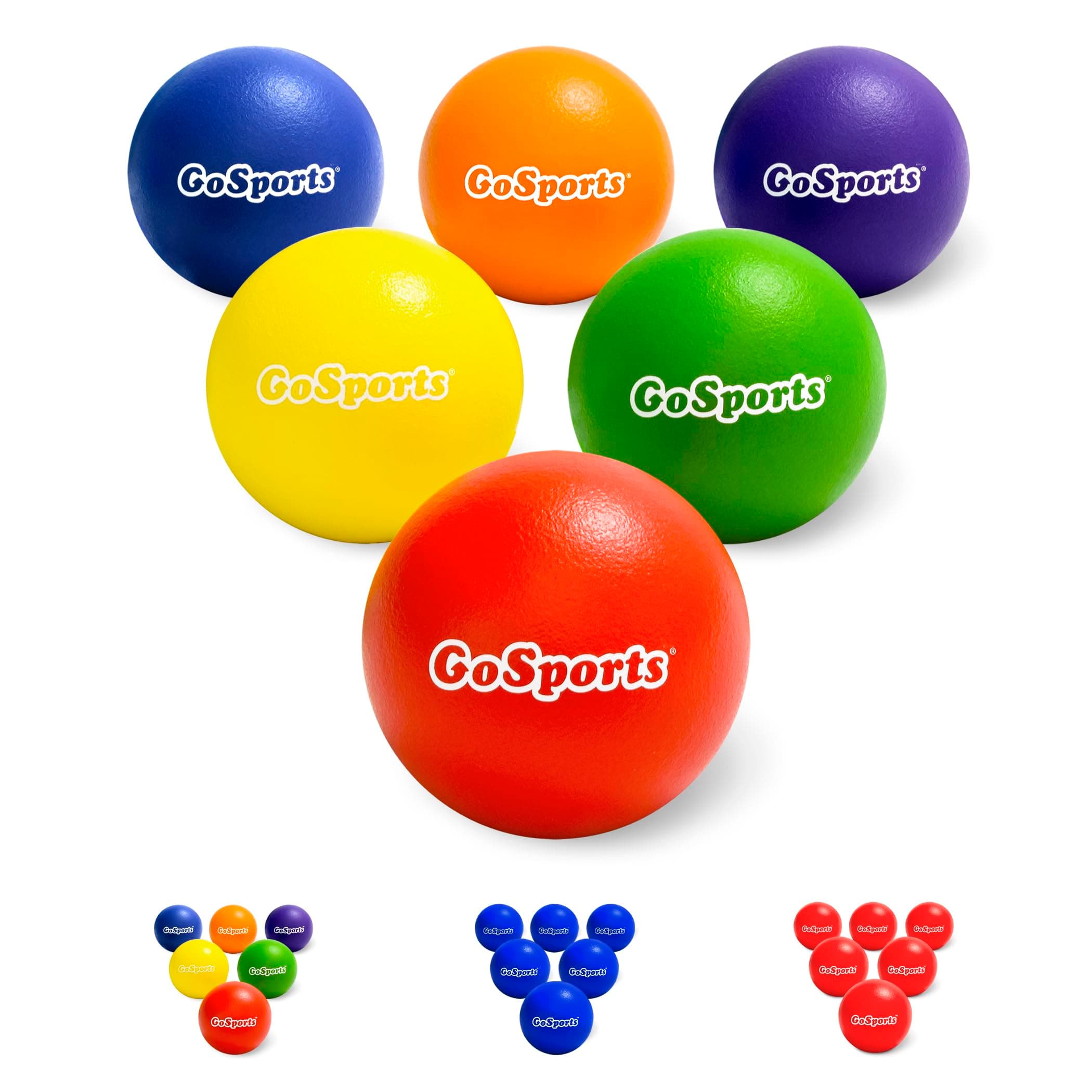 GoSports Soft Skin Foam Playground Dodgeballs - 6 Pack Set for Kids - Includes Mesh Carry Bag