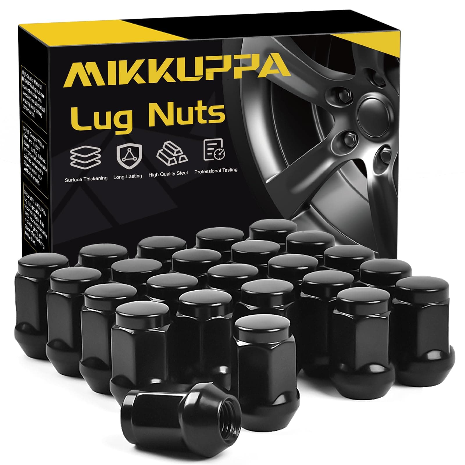 MIKKUPPA 24pcs M12x1.5 Lug Nuts - 3/4" Hex 1.4" Tall Black Closed End Lug Nuts Replacement for 2013-2024 Ford Ranger, 2012-2024 Chevy S10 Aftermarket Wheel Lug Nut