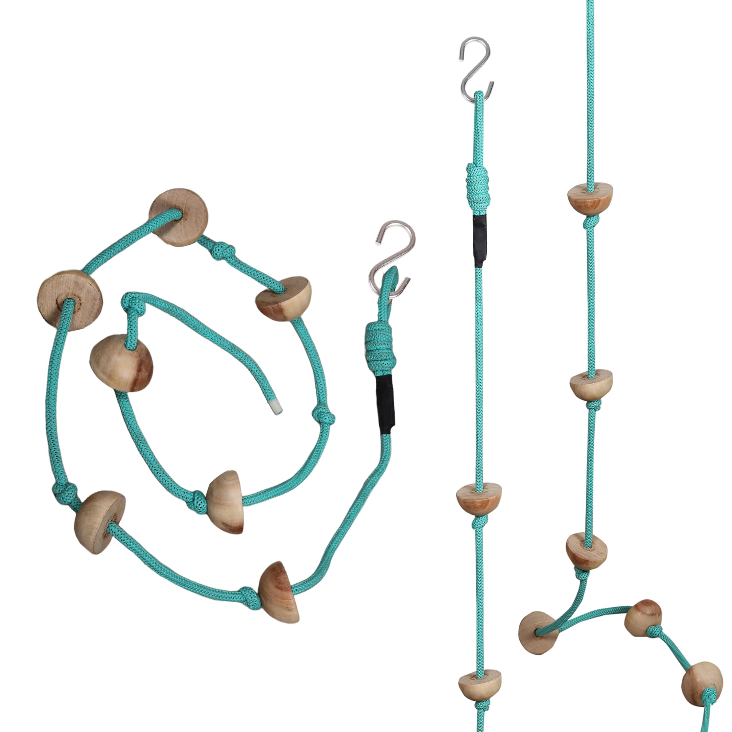 8 Ft Kids Climbing Rope with 7 Wooden Knots Rope for Tree Houses and Climbing Frames, Swing Set | Backyard Outdoor Play (Firoji)