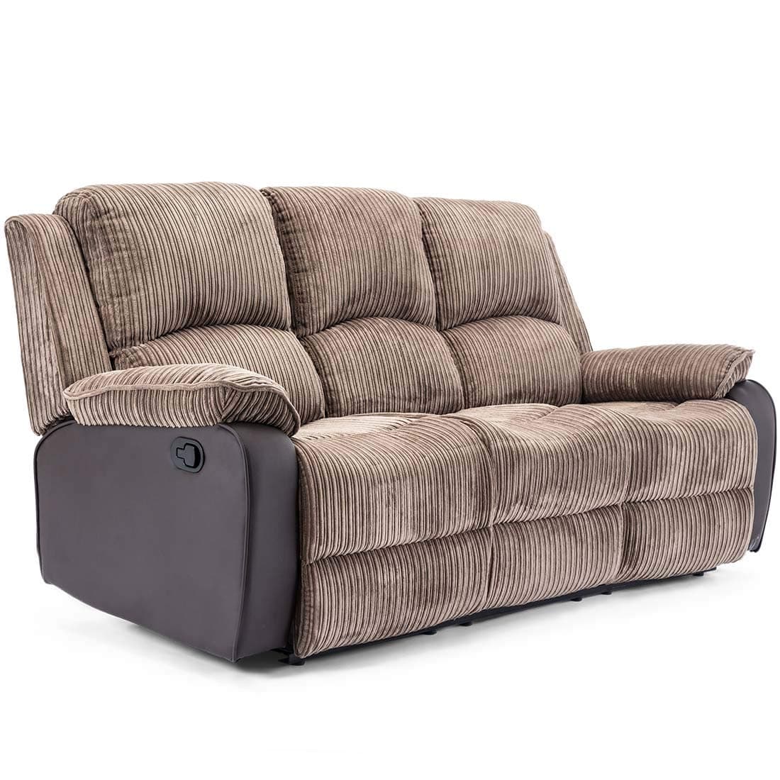 – POSTANA HIGH BACK JUMBO CORD FABRIC RECLINER 3 + 2 + 1 SOFA ARMCHAIR SET SUITE (Brown, 3 Seater)