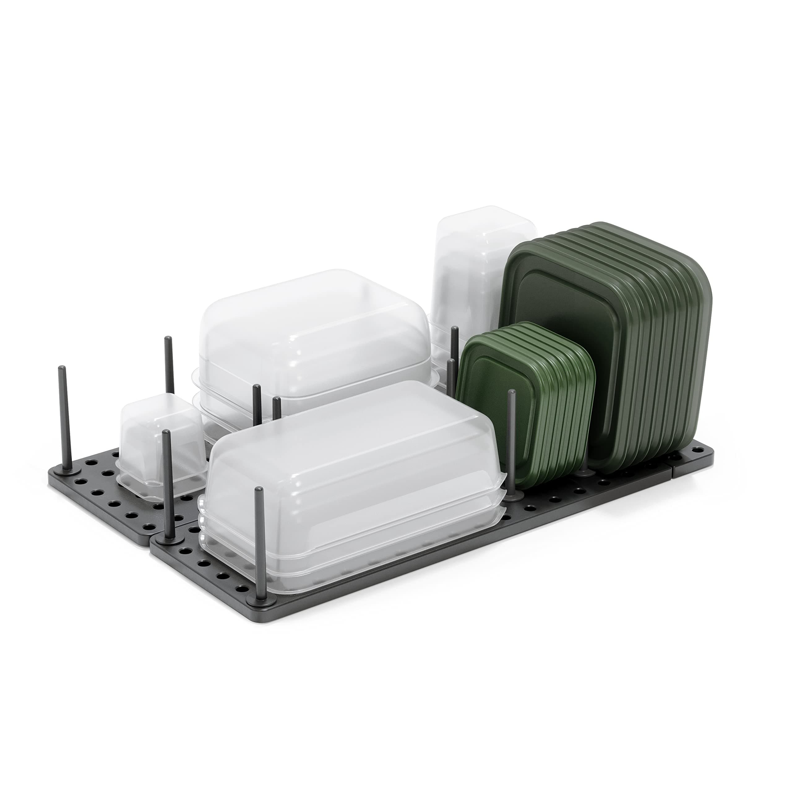 Umbra Peggy Kitchen Cupboard, Shelf and Drawer Organizer Tray Adjustable Storage System For Food Containers, Cookware, Serveware, Utensils and More Set of 2, Gray