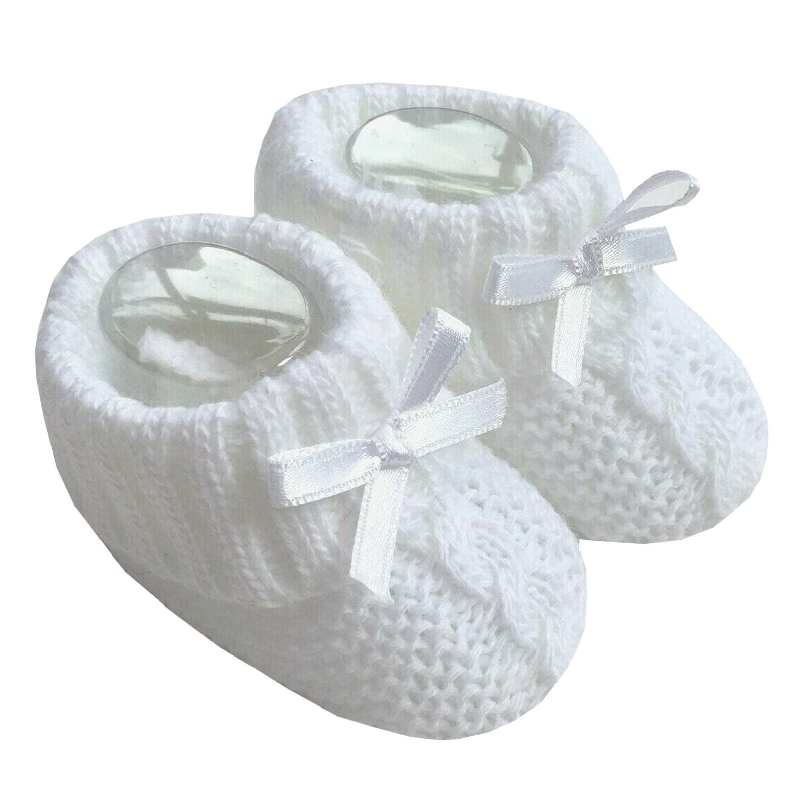 Baby Boys Girls 1 Pair Knitted Booties Soft Newborn Knitted Booties with Bow 116-354 (White)