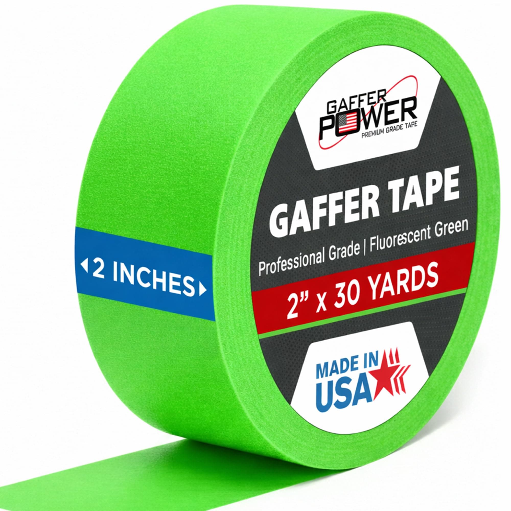 Gaffer Power Proudly Made in The USA, Real Professional Grade Gaffer Tape, Heavy Duty Gaffers Tape, Non-Reflective, Multipurpose. 2 Inches x 30 Yards, Fluorescent Green