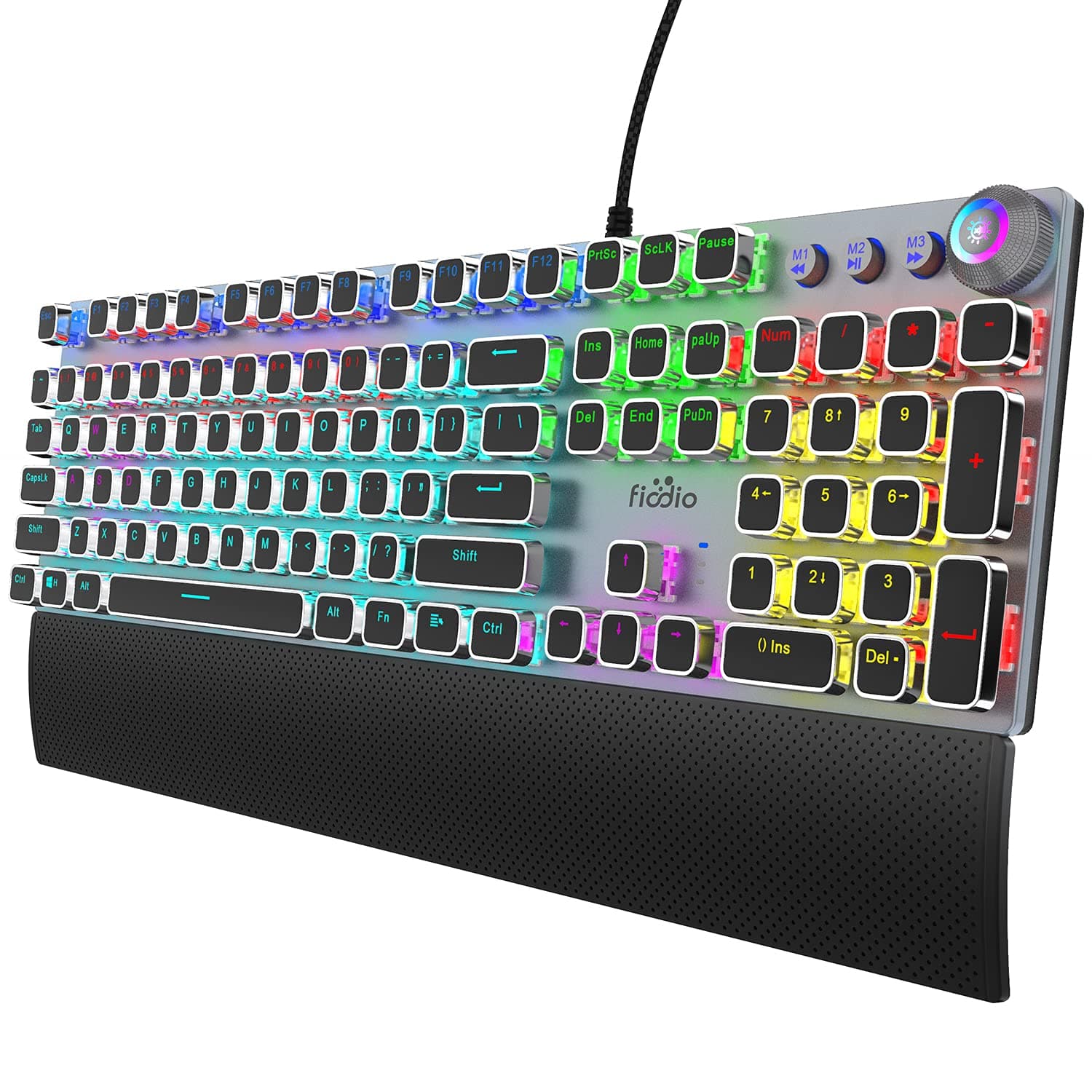 Fiodo Gaming Mechanical Keyboard, Customizable RGB Backlit, 104 Anti-ghosting Keys, Quick-Response & Quiet Black Switches and Multimedia Control for PC and Desktop Computer, with Removable Hand Rest