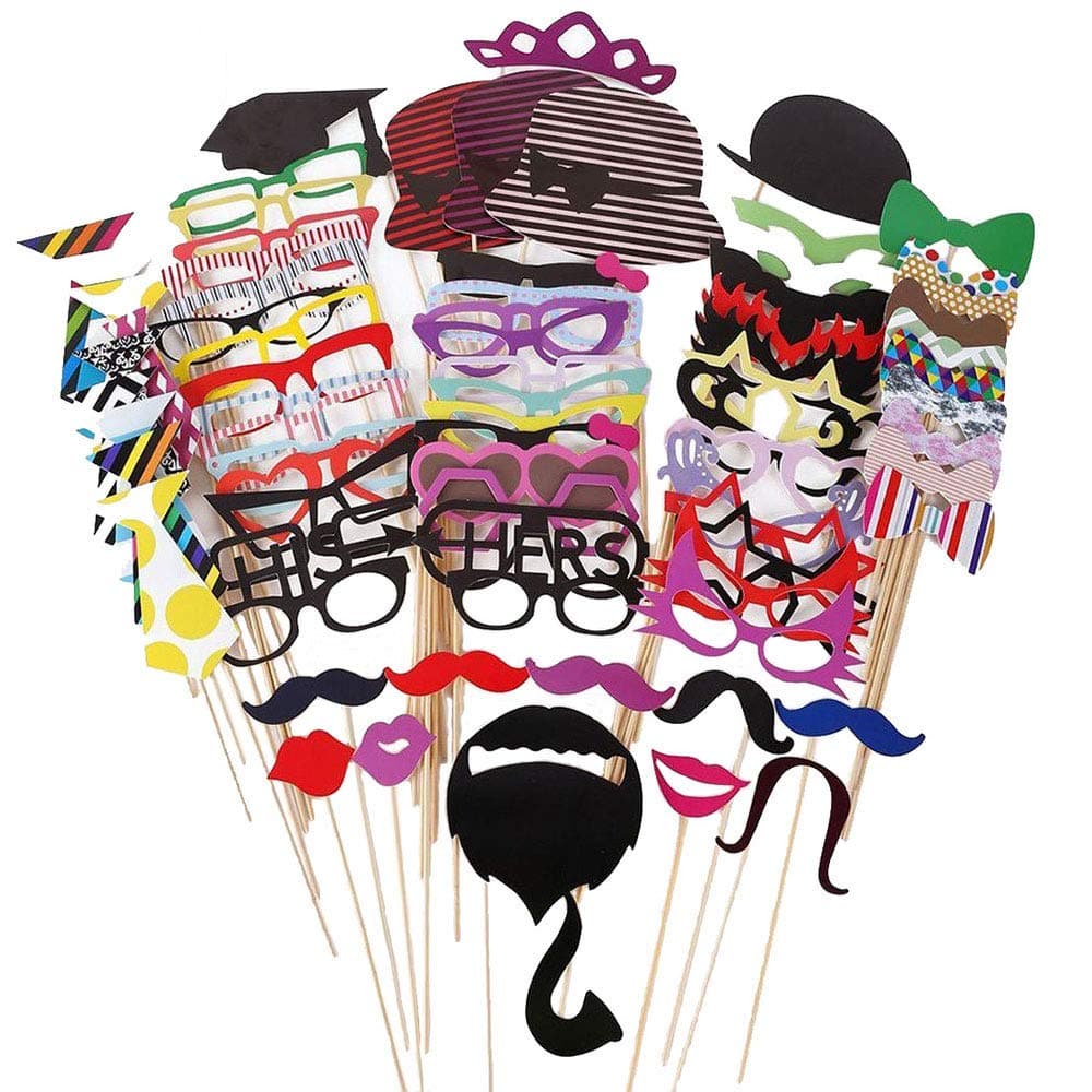 76 PCS Photo Booth Props DIY Kit for Wedding Birthday Reunions Parties Decorations Photobooth Dress-up Accessories & Party Favors (76 PCS)